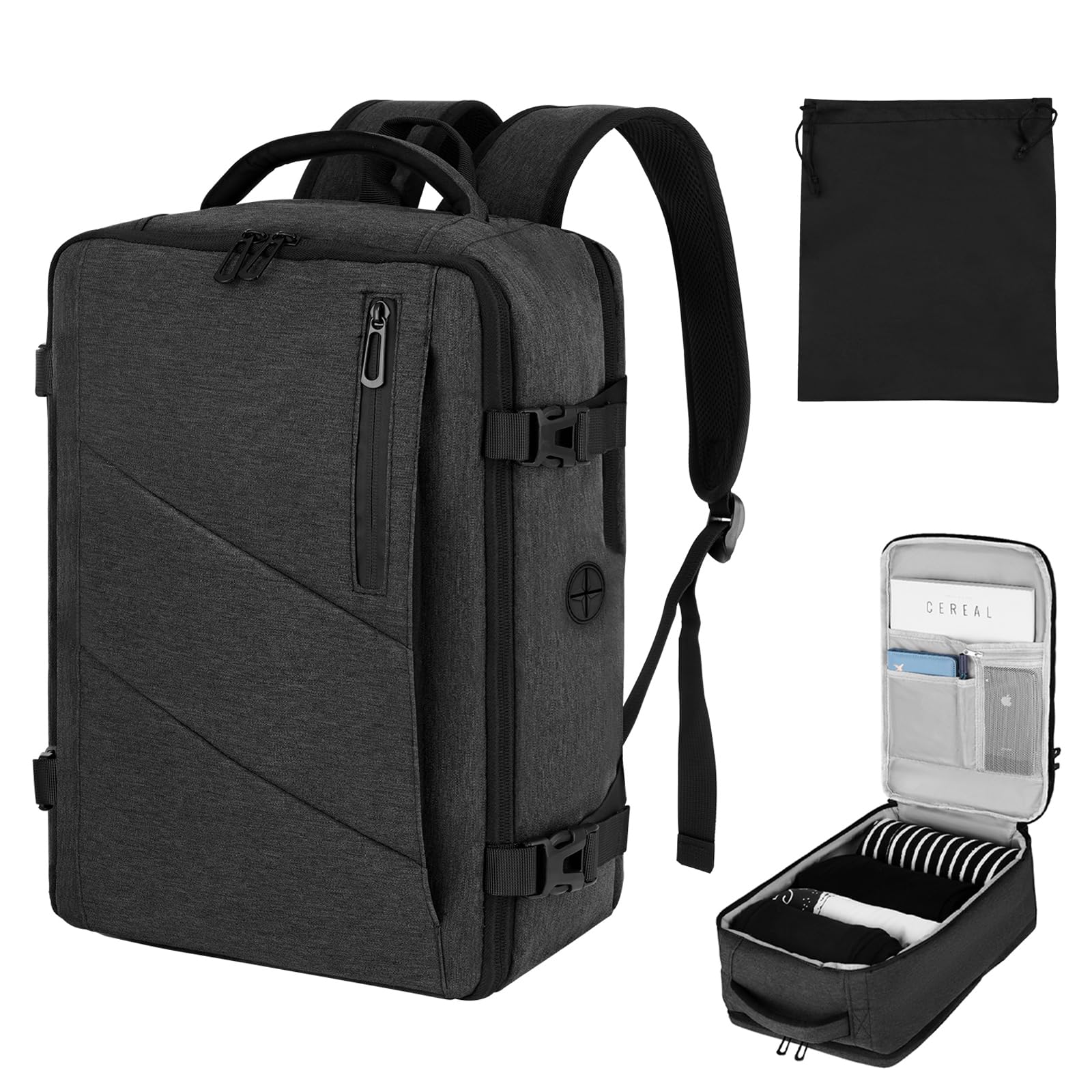 VOESLD Zaino 45x36x20 per Easyjet, Zaino da Viaggio Aereo Bagaglio a Mano Grigio Zaini Porta PC Donna Uomo Impermeabile Zaini Bagaglio a Mano per Tutte le Principali Compagnie Aeree