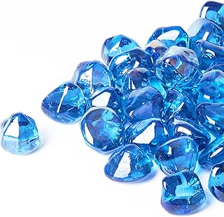 APROMISE Fire Glass for Fire Pit - 1 inch Fire Pit Glass Diamond | High Luster Firepit Glass Rock | Upgrade Fire Glass for Propane Fire Pit and Gas Fireplace | 10lbs | Caribbean Blue Luster