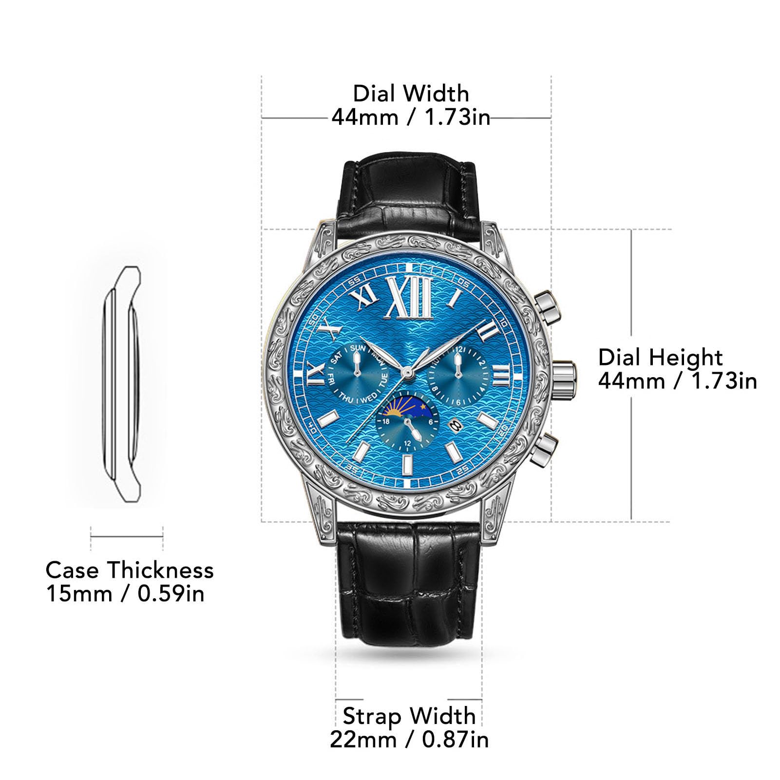 Reloj Mecánico Automático Diseño de Fase de Luna Luminosa para Uso Diario 30m Impermeable Hombres Cuero Lujo 1 Unidad