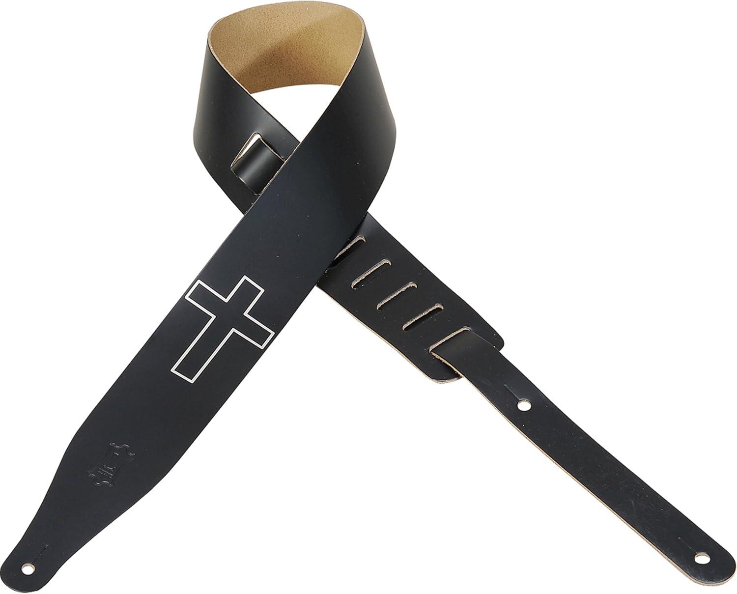 Levy's Leathers 2.5" Wide Genuine Leather Guitar Strap with Embossed Cross, Black (M17CHC-BLK)