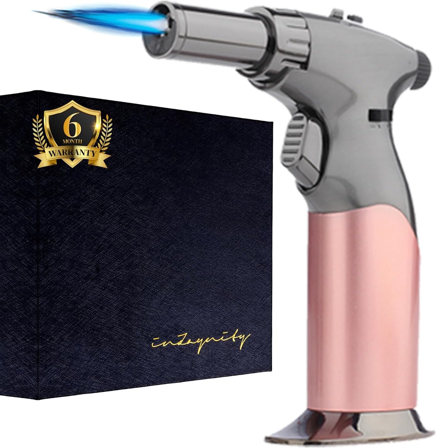 inZaynity Dual Flame Butane Torch Gun - Refillable Luxury Hand Held Mini Blow Torch for Cooking, Creme Brulee, Soldering, Welding, & Resin Art - Adjustable Flame with Ignition Lock - โฆ (Pink)