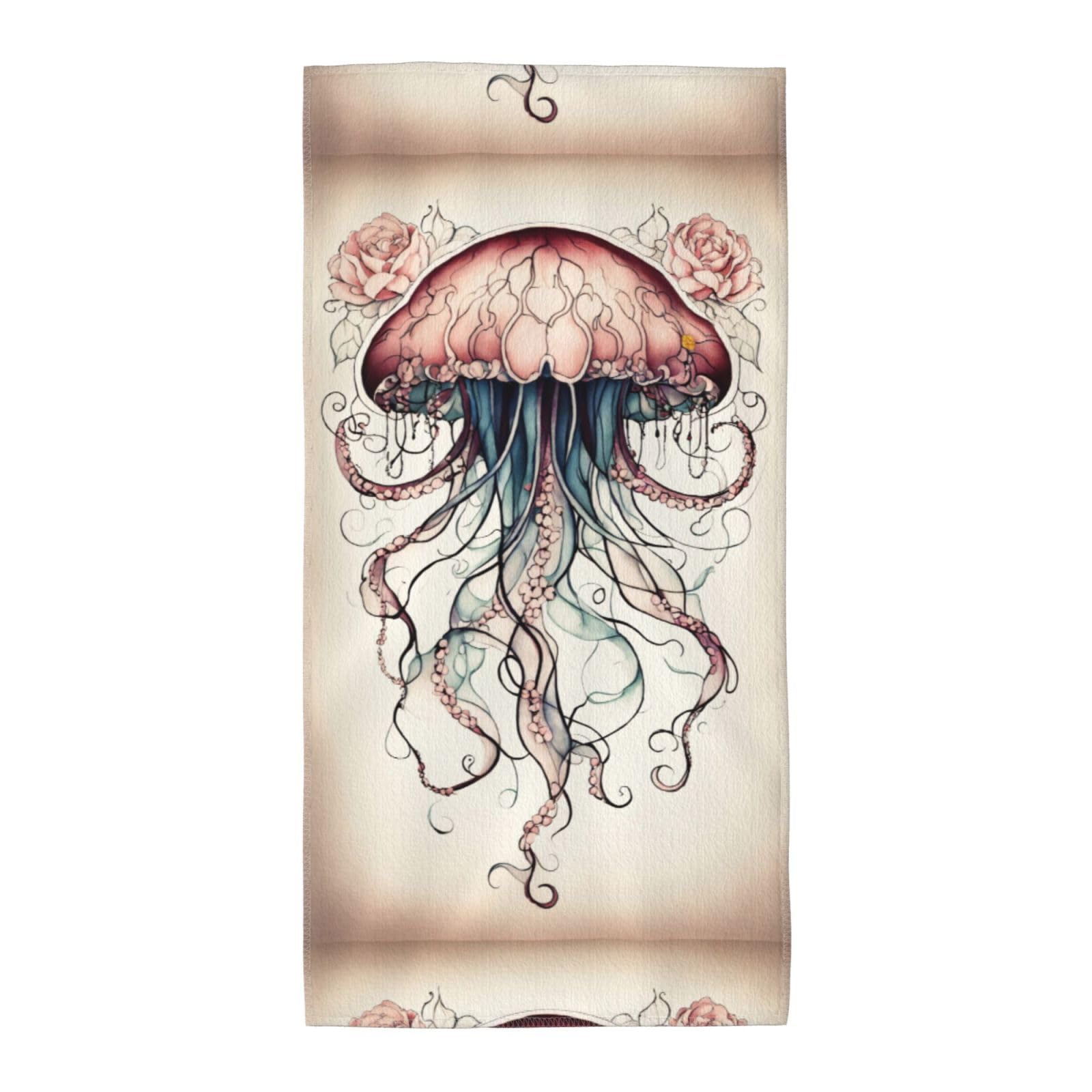 Cbaaghh Jellyfish Pattern Print Towel, Towels Thick Face Towels Fast Drying Washcloth For Bath, Spa, Gym