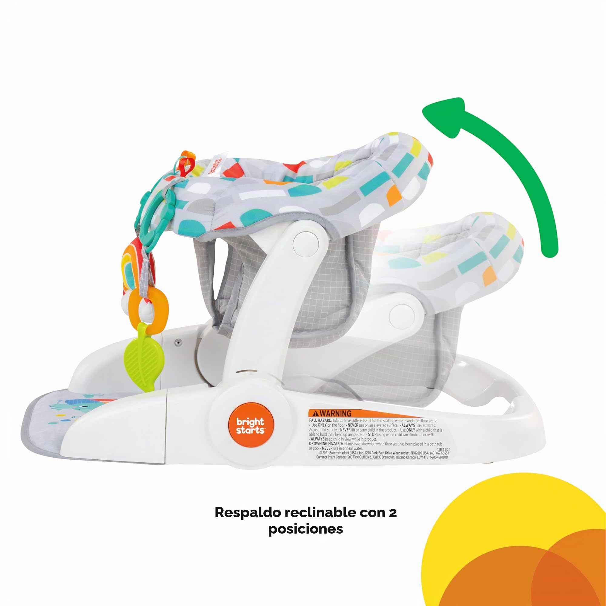 Bright Starts Learn-to-Sit - Asiento de suelo para bebé, 2 posiciones, silla portátil, incluye juguetes sensoriales, unisex, 4-12 meses
