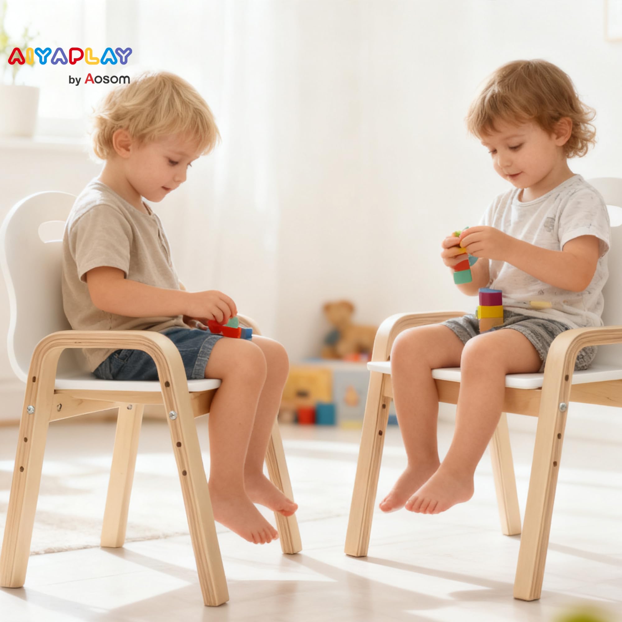 AIYAPLAY Lot de 2 chaises pour Enfants réglables en Hauteur, Fauteuil Enfants en Bois Massif avec accoudoirs, pour Manger, Lire, étude et Jouer, 3 à 9 Ans, Blanc