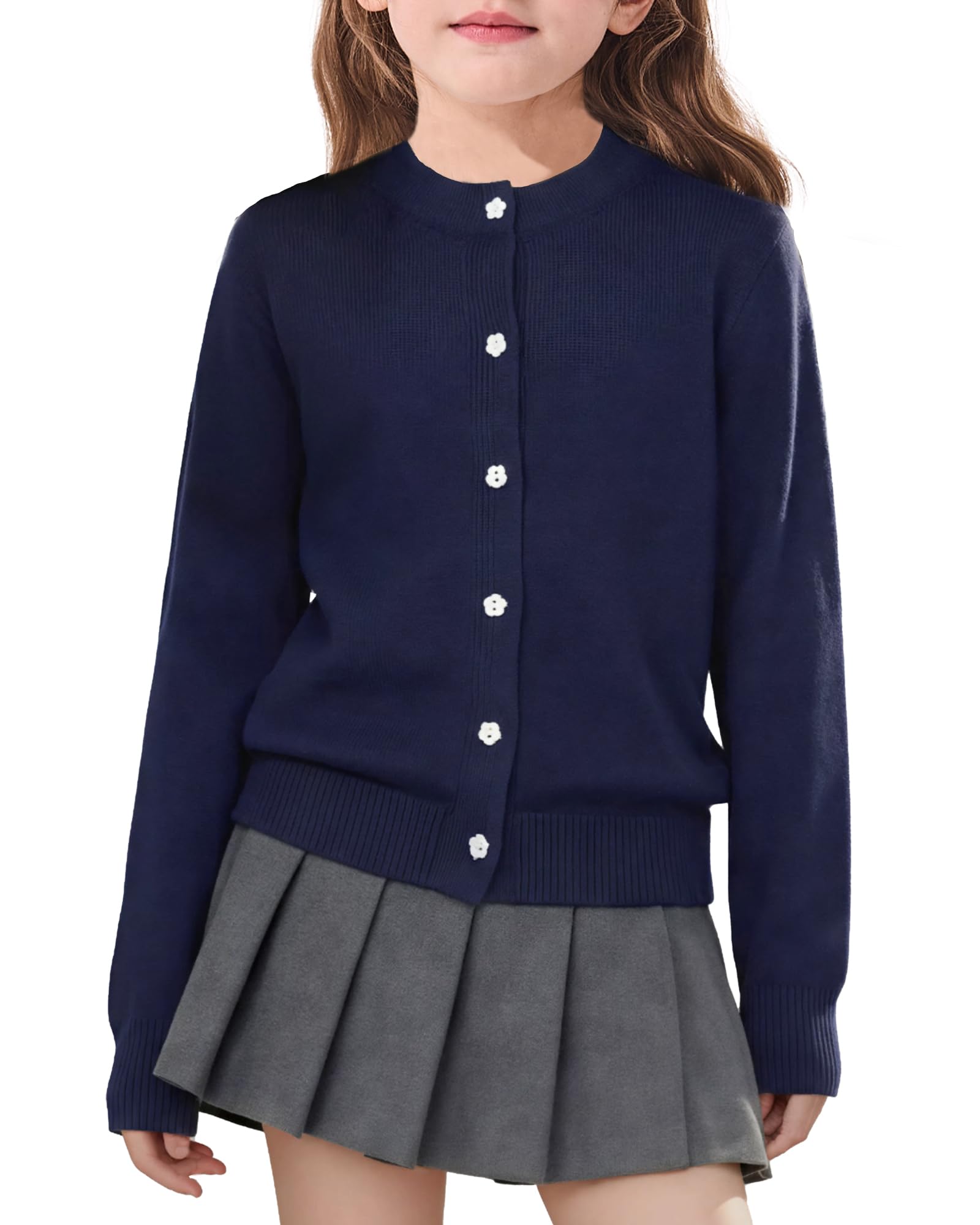 Girls Cardigan Sweater School Uniforms Toddler Long Sleeve Button Knit Solid Sweaters Tops