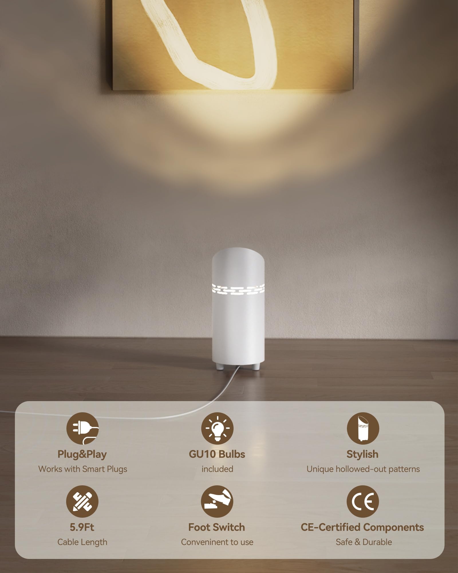 T-SUN LED Sol Spot, 6W Lampe de Sol pour Intérieur avec Ampoule GU10 LED, Interrupteur Pied & Câble de 1,8 m, Lumière Chaude/Froide Lampadaire Dimmable pour Plantes, Coin, Chambre(2 Pcs, Blanc)