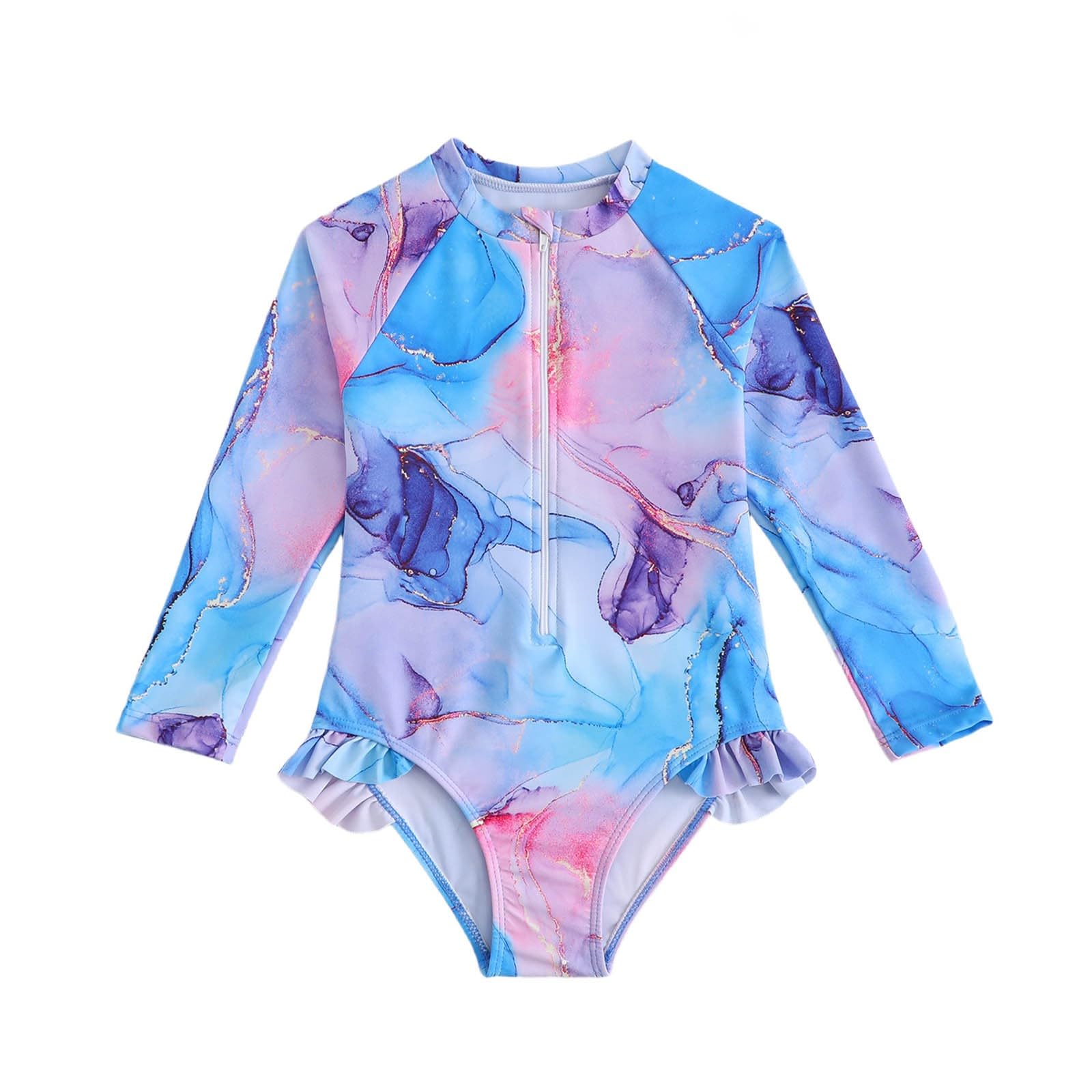 Generisch Triángulo Bikini Niñas Bañador con mangas largas, cremallera delantera, batikAquarellmuster,SommerStrandRashguard