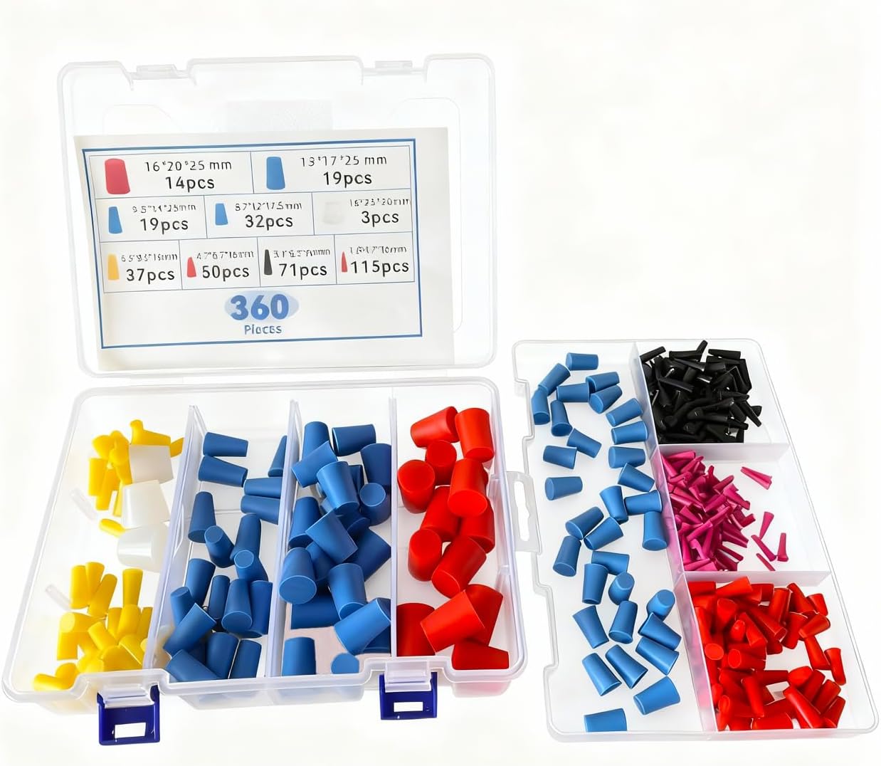 360 Pcs Silicone Rubber Plugs, 9-Sizes, 1/15" to 1", Suitable for Powder Coating Kits, Electroplating and Hydraulic Port Protection. (360)