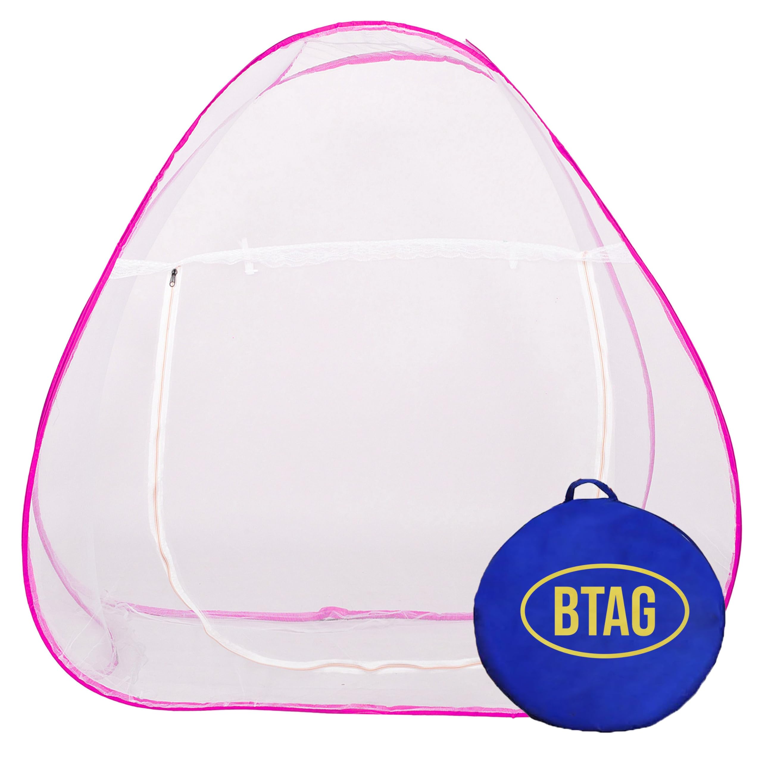 Btag Mosquito Net for Double Bed | King Size Foldable Premium Machardani | Extra Mosquito Protection | Polyester 30GSM Strong Net | PVC Coated Corrosion Resistant Steel Wire - Pink (B0D3X6KJFB) Amazon Price History, Amazon Price Tracker