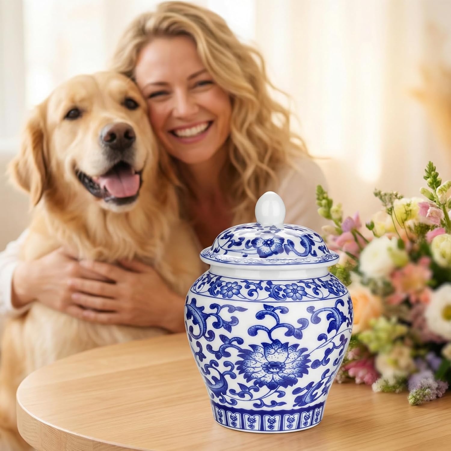 SOITIS Engraving Small Urns for Human Ashes, 5.12 Inches Qinghua Porcelain Mini Urns for Human Ashes Ceramic Keepsake Urn Memorial Funeral Keepsake Cremation Urns