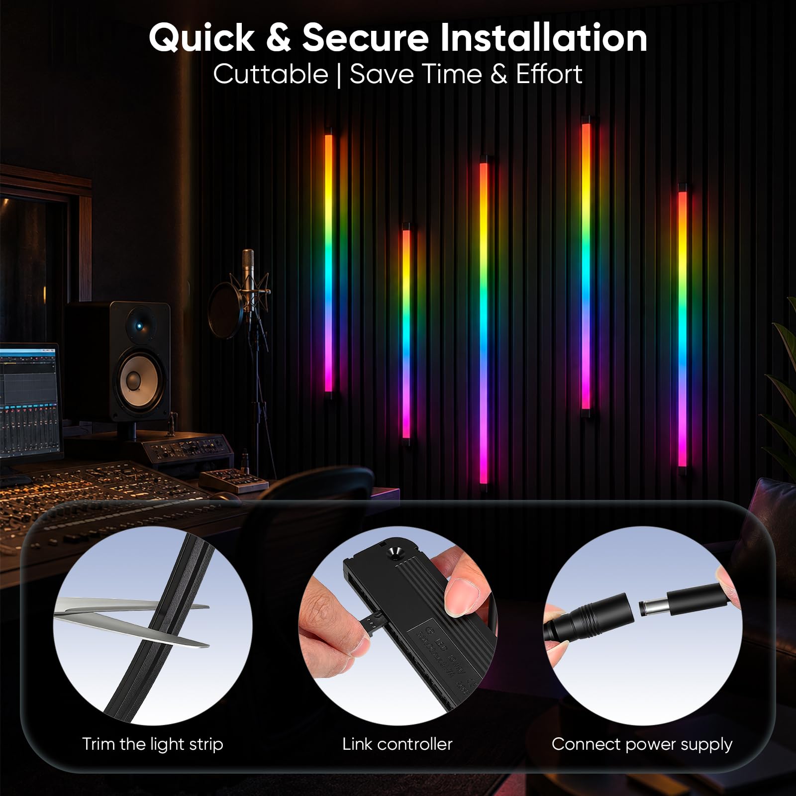 Illuminazione per Pannelli Acustici, Dimmerabile Sezionabile LED Integrati 4 LED Strisce RGB Dream Color 100cm Sincronizzazione Musicale Telecomando Regolazione Colore e Luminosità Controllo App