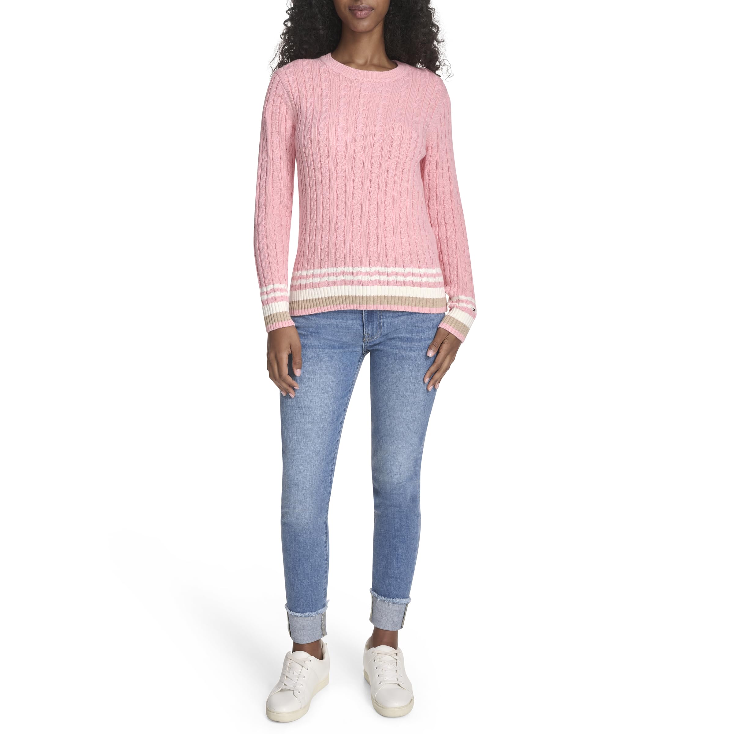 Tommy Hilfiger Bawełniany sweter z okrągłym dekoltem, różowy angielski wielokolorowy, S dla kobiet