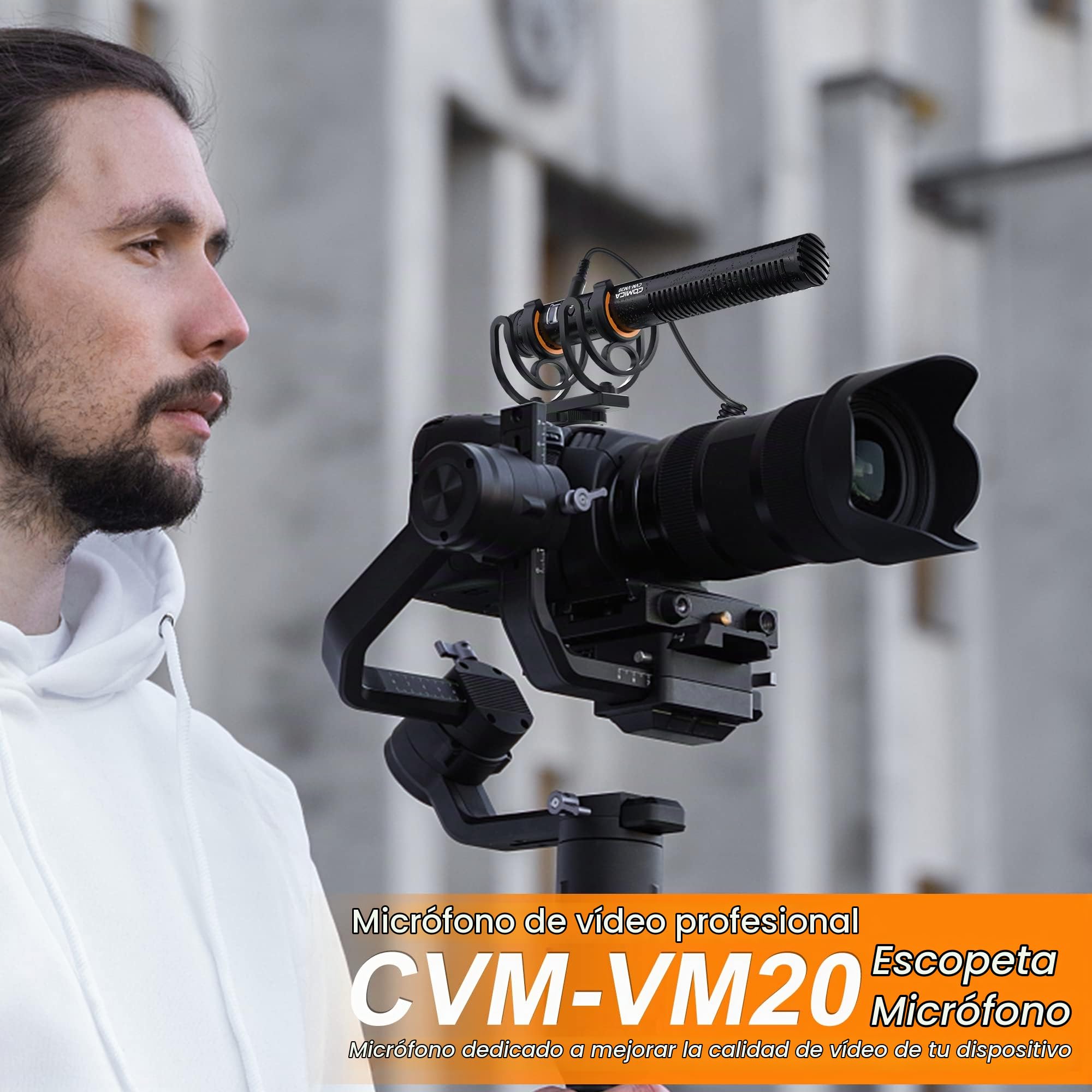 COMICA Video Micrófono, VM20 Cámaras Micrófono con OLED Display & Shock Mount & 3.5mm TRS/TRRS Cable, Micrófono Condensador Super-Cardioide para Cámaras DSLR Sony/Canon/Nikon/iPhone/Smartphone