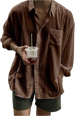 VIPWOLF Mens Long Sleeve Oversized Dress Shirts Button Down Collared Baggy Casual Shirt with Pocket