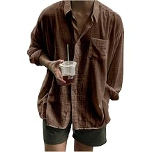 VIPWOLF Men's Long Sleeve Oversized Dress Shirts Button Down Collared Baggy Casual Shirt with Pocket