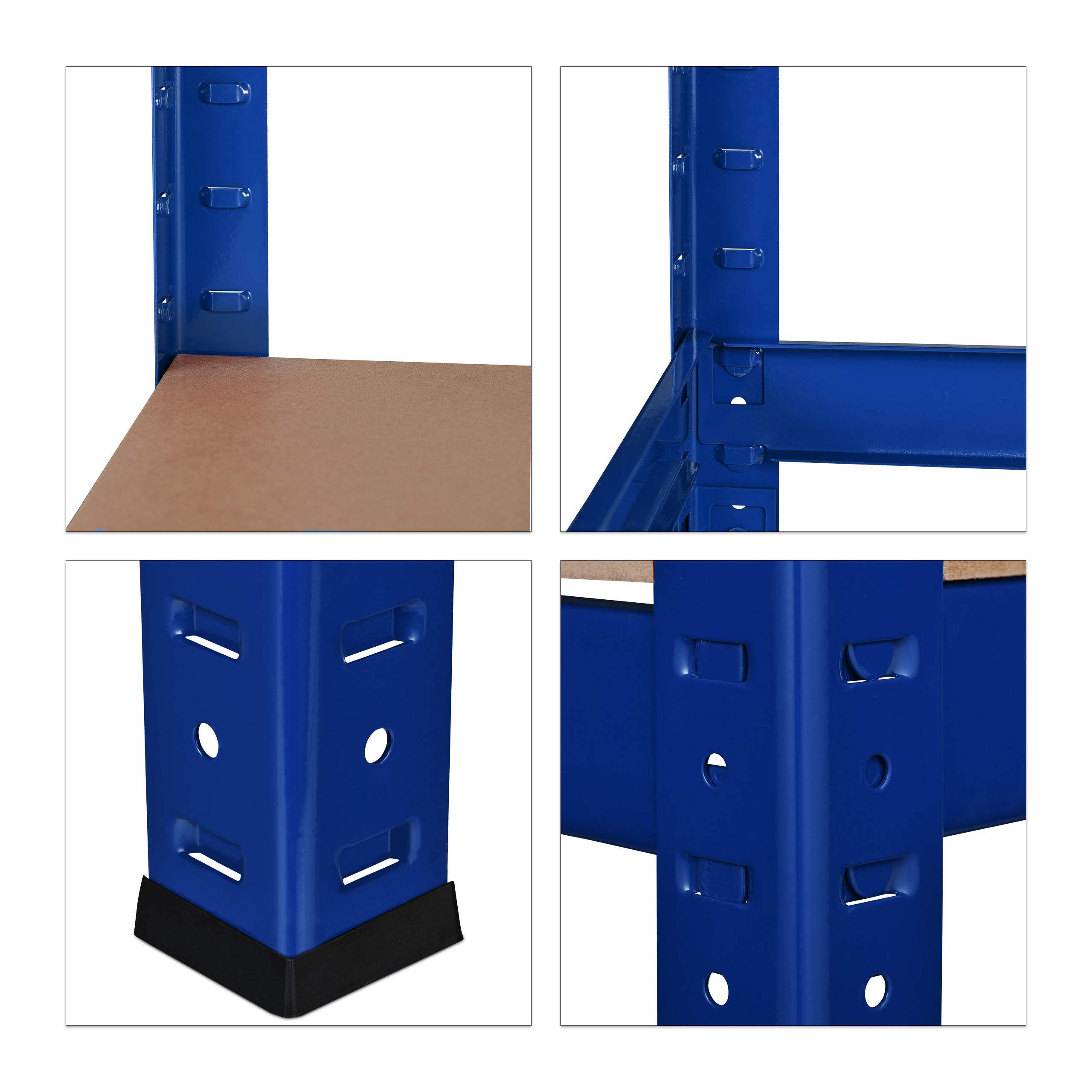 Relaxdays Estantería de almacén, 1325 kg, Cinco estantes, Ensamblaje, Organizador, Acero, 180 x 90 x 45 cm, Azul