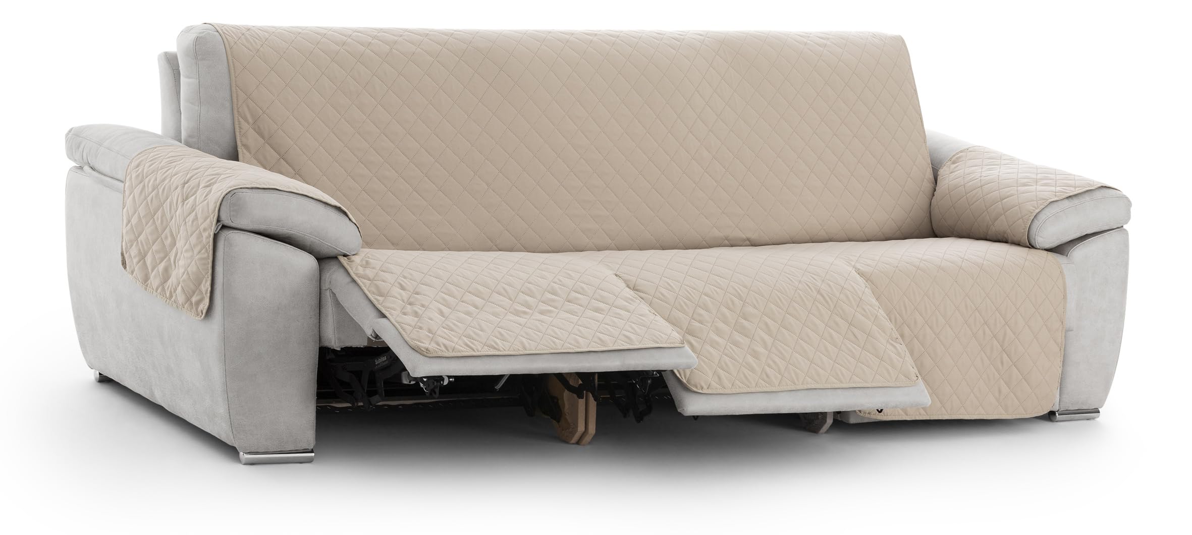 Milica Funda sofá Relax Acolchada Reversible 3 plazas con 3 Aperturas | Cubre sofá Lavable diseño Liso en poliéster Suave | Protección práctica para Casas con niños o Animales | Color Marfil Neutro