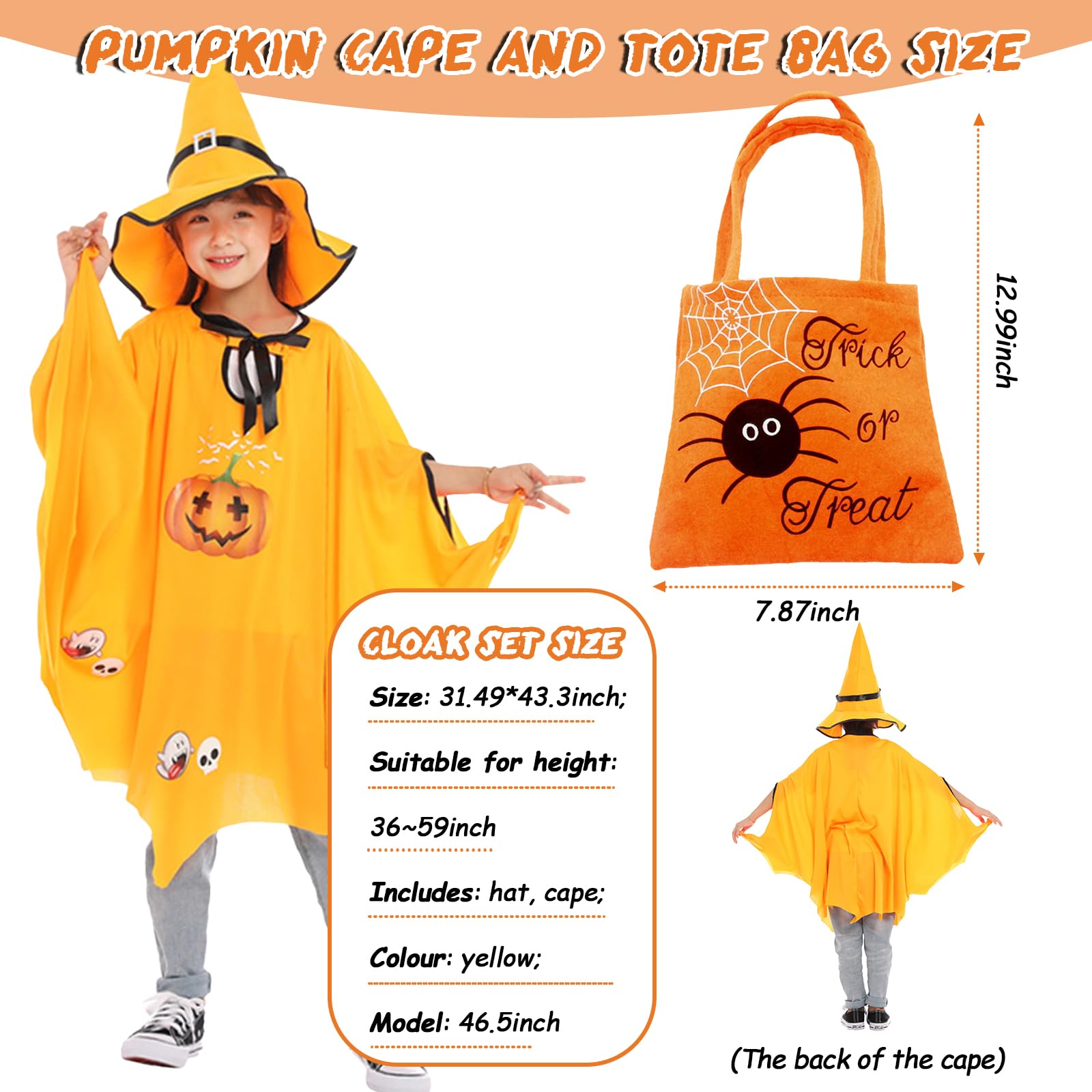Landifor 2pz Strega Mantelli per Bambini Costume da Strega Bambina Costume per Travestimento da Strega-Cappello da Mago e Mantello-per Carnevale Festa Imitazione Cosplay Mascherata Regalo