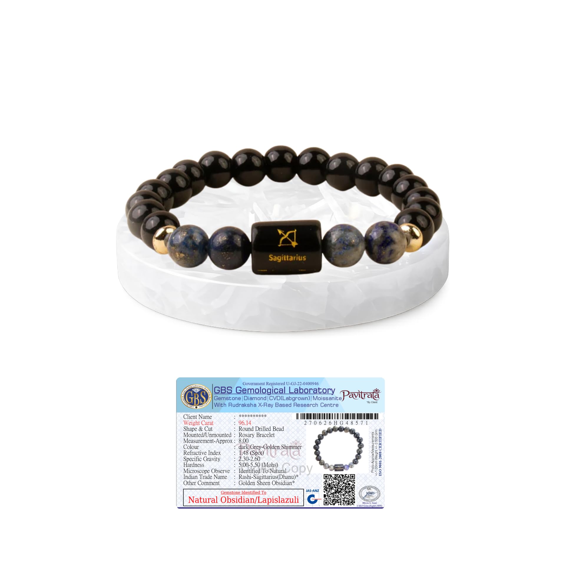 Sagittarius (धनु राशि) Zodiac Bracelet With Salenite Plate | Black Obsidian & Lapiz Lazuli | For Protection & Boosts Confidence | Astrology Bracelet For Men & Women | Gift for Men & Women-image-11