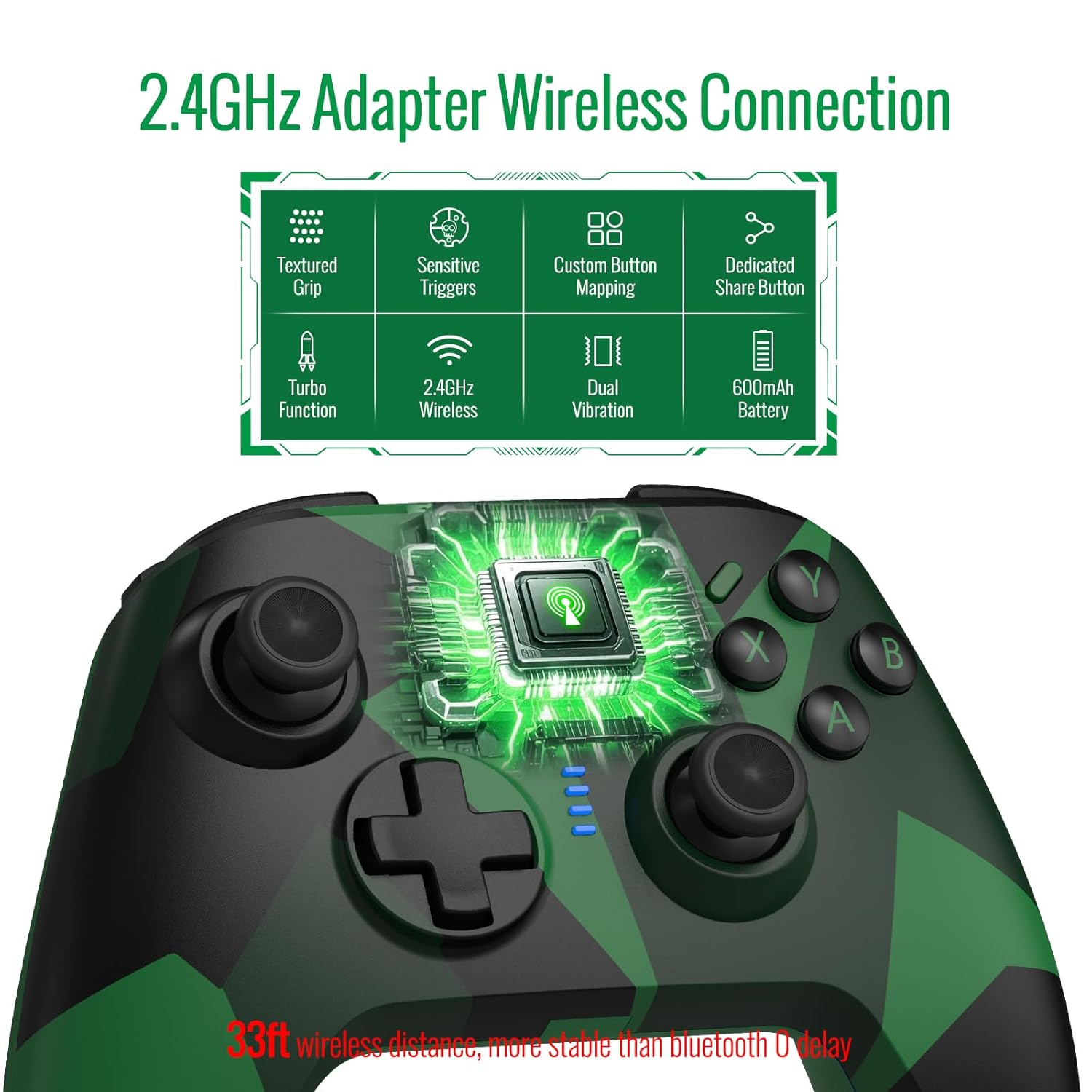 BETMI for Wireless Xbox Controller with Macro Programmable/Turbo/Remappable/Dual Vibration/with Adapter, 2.4GHz Gamepad Compatible with Xbox One, Xbox Series X/S, PC (Green)