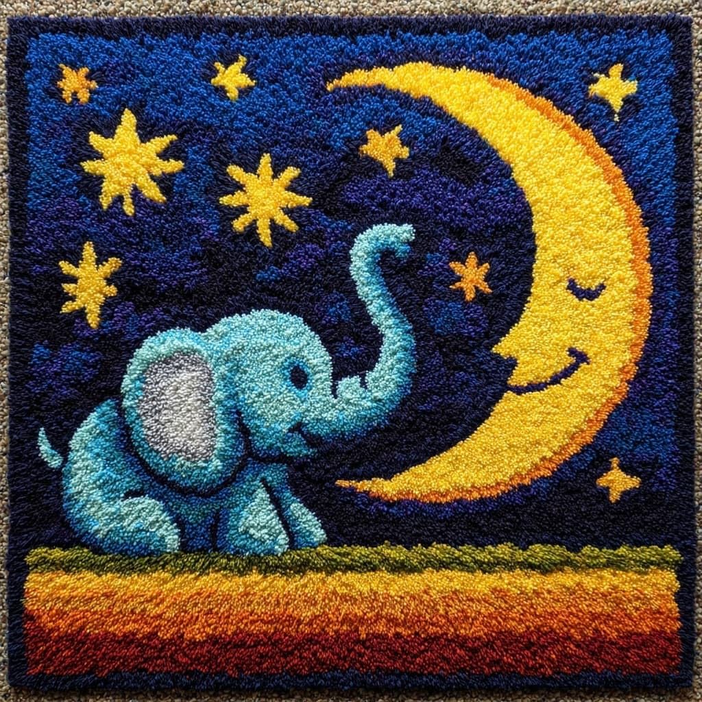 Henypt DIY Latch Hook Cushion Kits The Moon and the Elephant