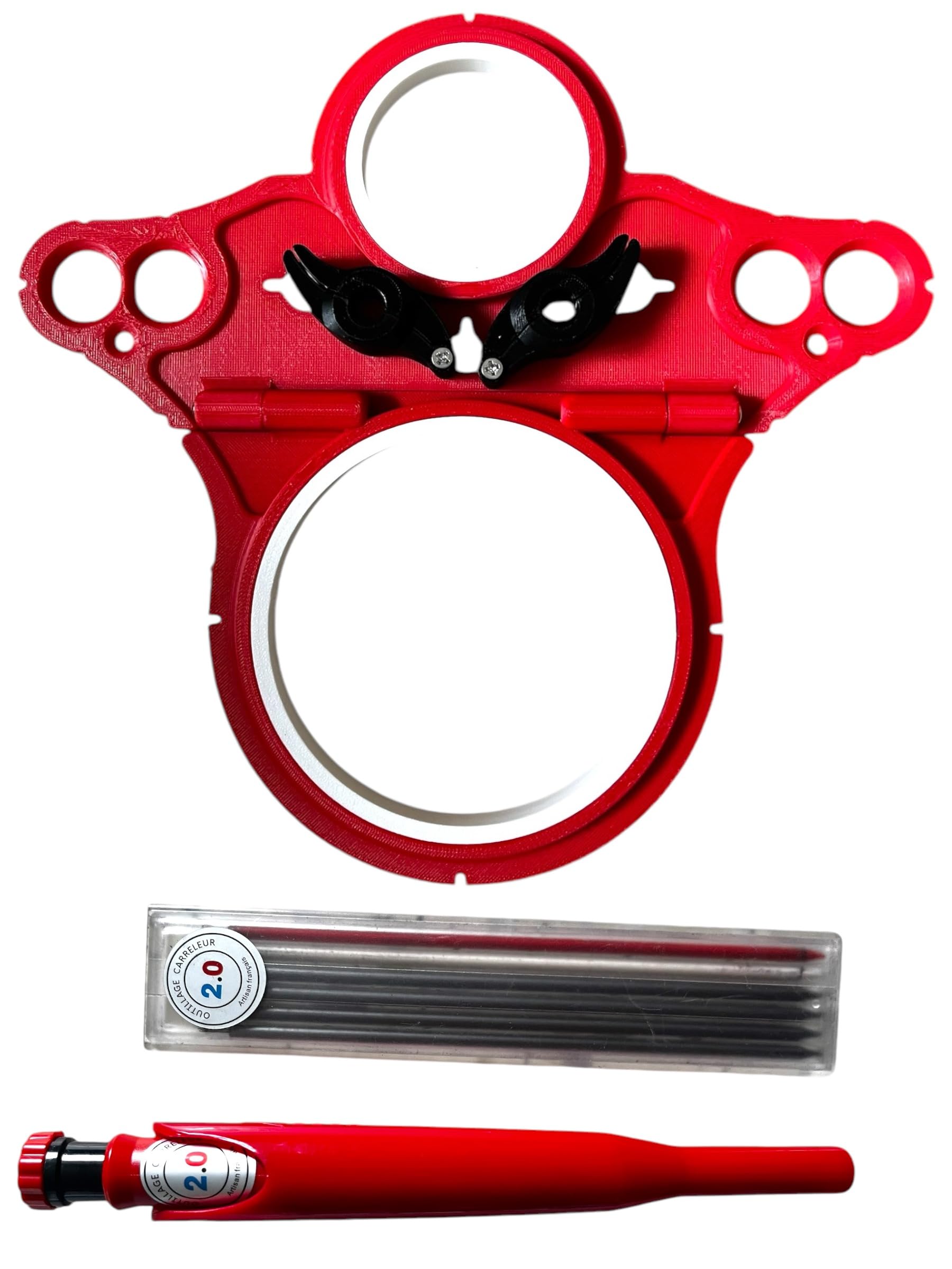 Plantilla de trazado para soporte de inodoro suspendido compatible Geberit – Plástico reforzado con portaminas y recargas – Outillage Carreleur 2.0