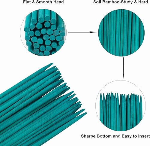 Miniatura 2 de Estaca de madera para plantas, 35 varillas de bambú verde, soporte floral de 12 pulgadas, con 2 lazos de jardín y 1 rollo de cinta floral para