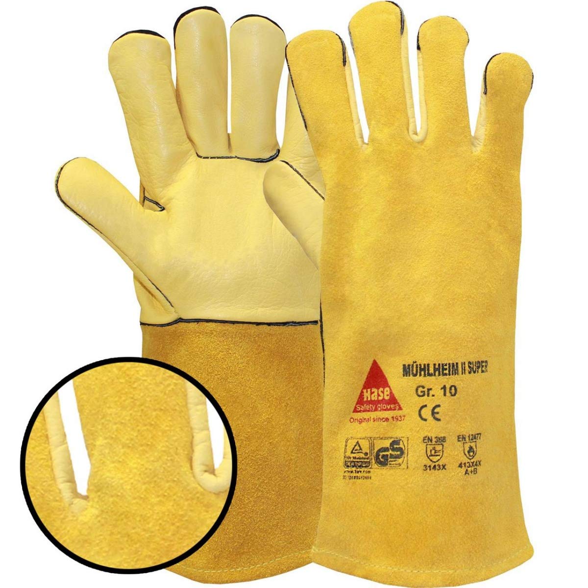 Mühlheim-I-Super Lot de 6 paires de gants de soudeur en cuir avec manchette, XL (10), jaune, 6