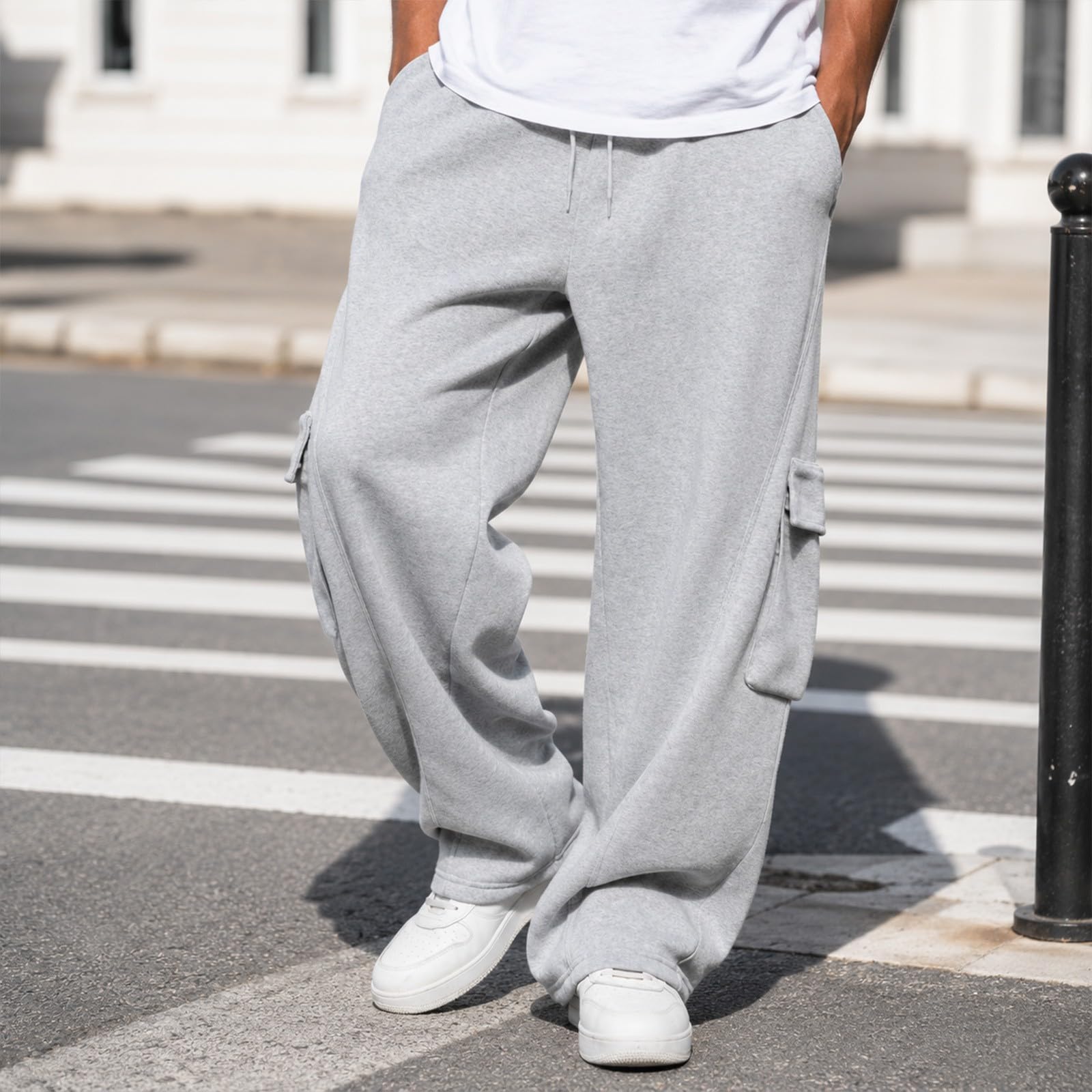 Pantalones de chándal holgados para hombre, de algodón, con cordón, con bolsillos, largos, informales, para exteriores, cintura elástica, pantalones cargo cómodos, pantalones de senderismo