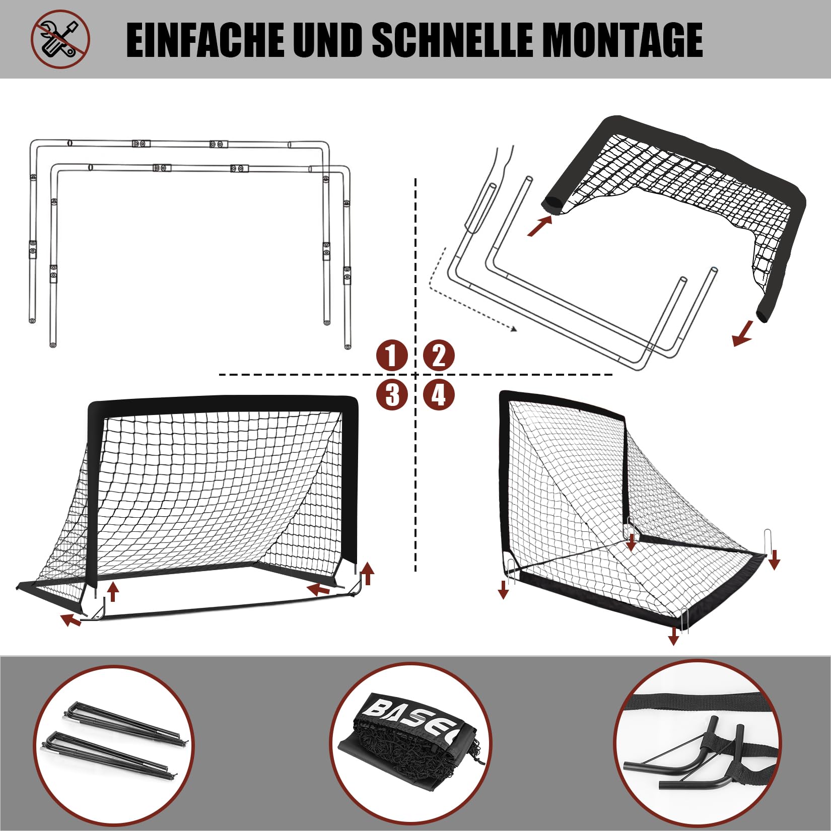 Fußballtor Garten 120x90cm, Fußballtore für Garten Training Set, Fussballtor Outdoor inkl. Fußball, Bullseye, Scheiben & Erdanker, Tolles Fußball Geschenk für Park, Strand