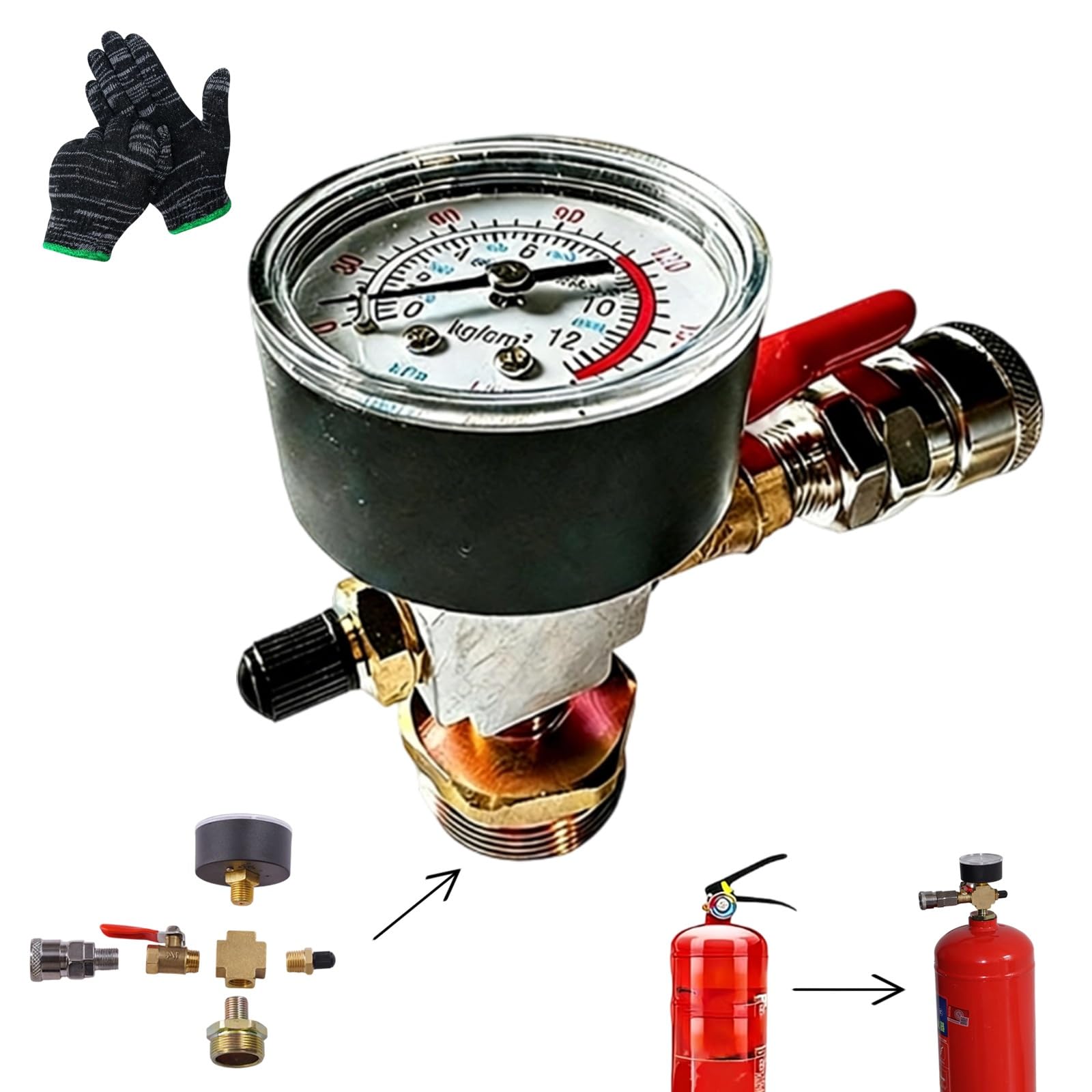 Ruhemeister Pro A 2026 New Dapter Gas Bottle To Compressed Ir, Gas Bottle Dapter, Ir Tank Valve Dapters, With Integrated Pressure Gauge, Quick Coupling Connector Nd Ball Valve, For Irs Tools, Workshop