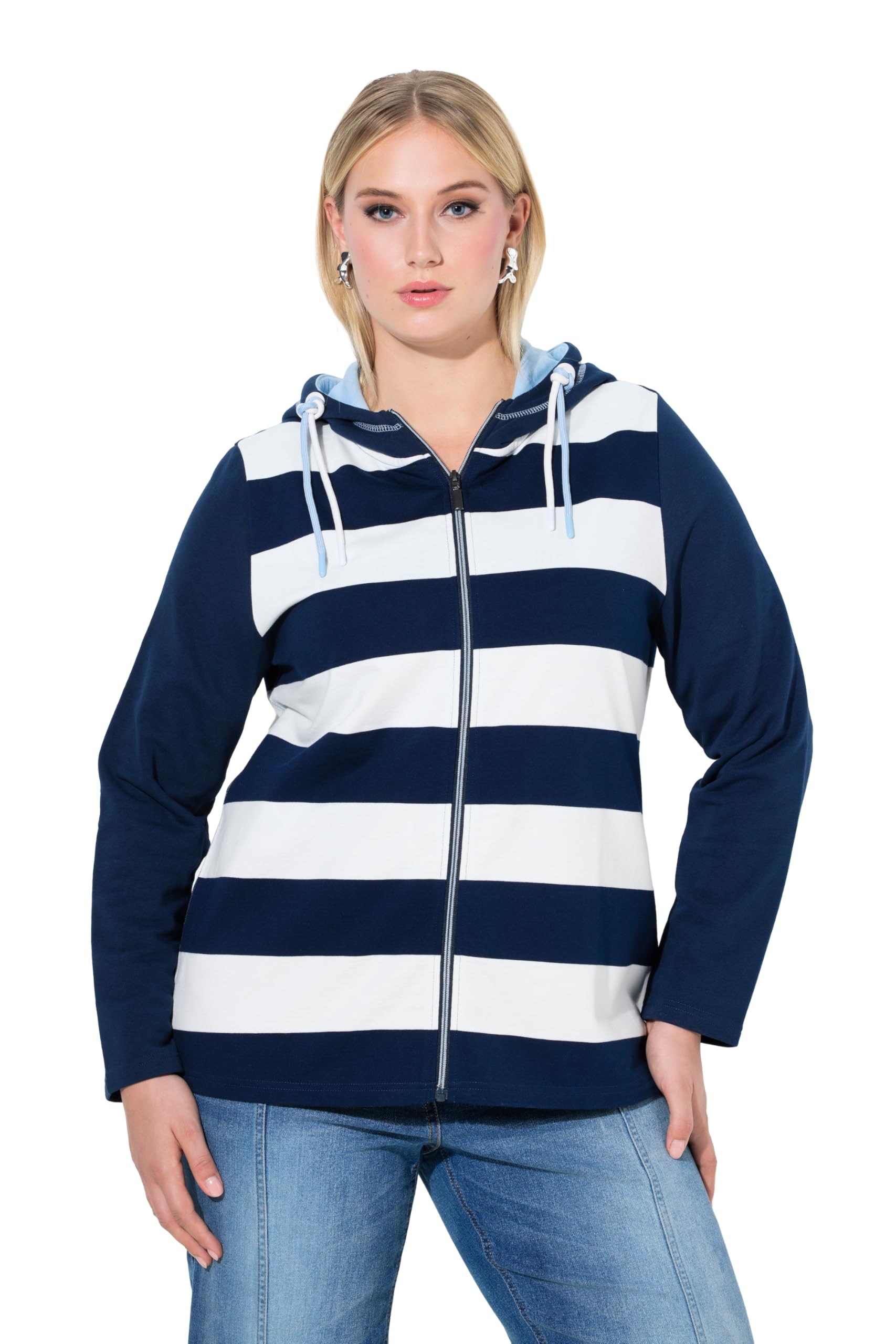Ulla Popken Damen große Größen Übergrößen Plus Size Sweatjacke, Streifen, Kapuze, Langarm 845806