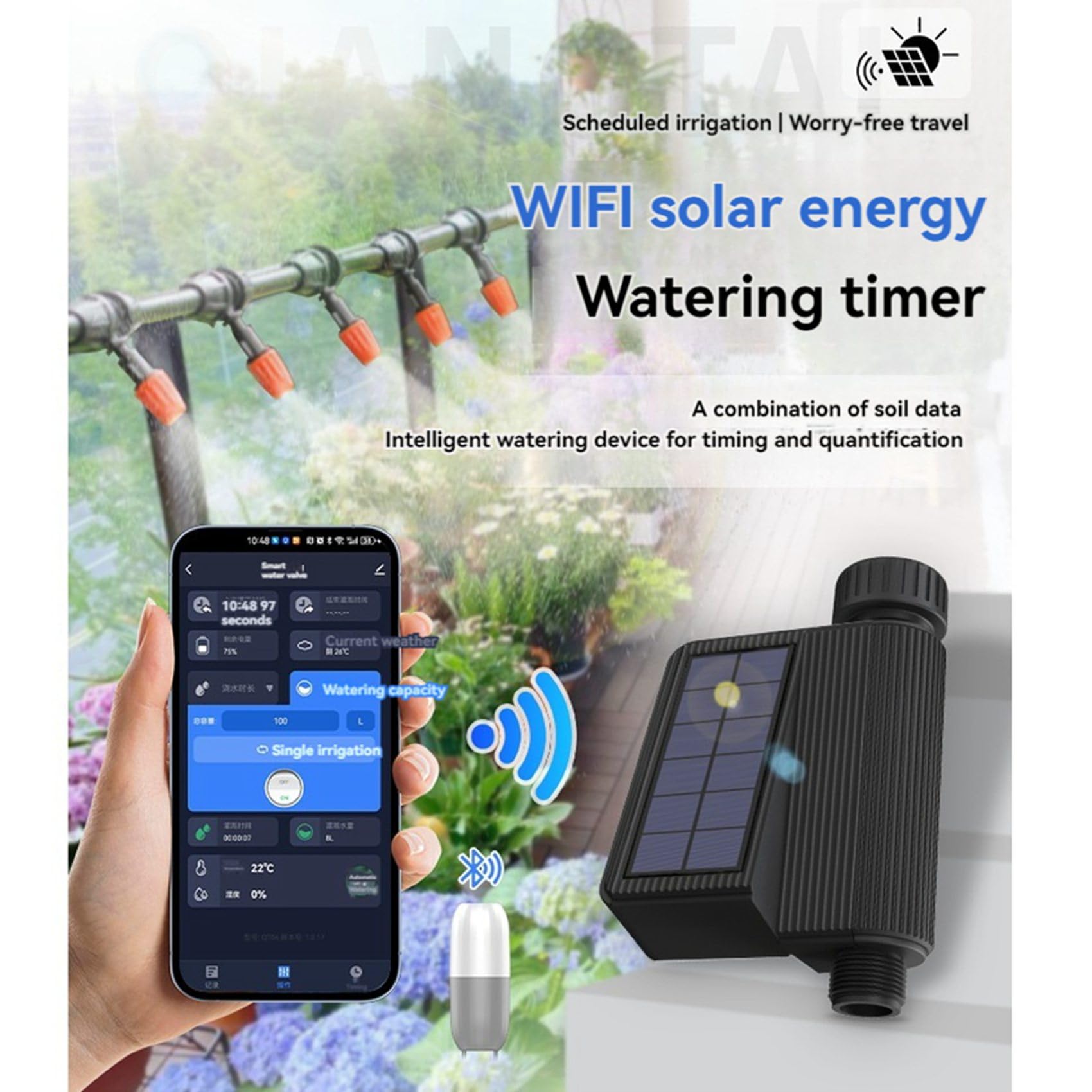 2X WIFI Podlewacz Solarny Inteligentny Zegar Ogrodowy Zraszacz Automatyczny Kontroler Nawadniania Narzędzie do Podlewania Ogrodu na Zewnątrz