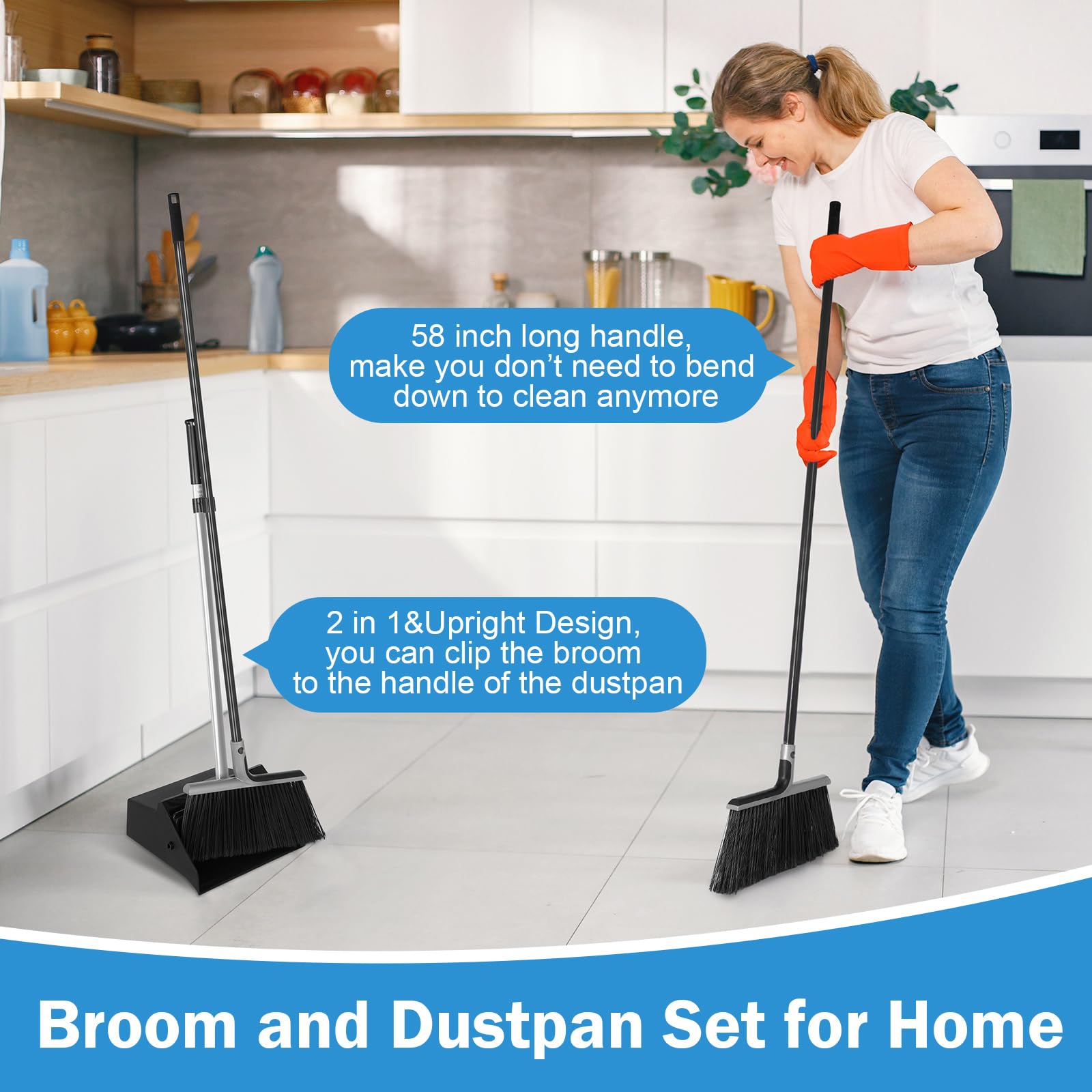 Clearance Sale! Broom And Dustpan Set Dustpan Set And Dustpan Set For Home Lightweight Lobby And Dustpan Combo With Long Handle Outdoor Indoor For - View #7