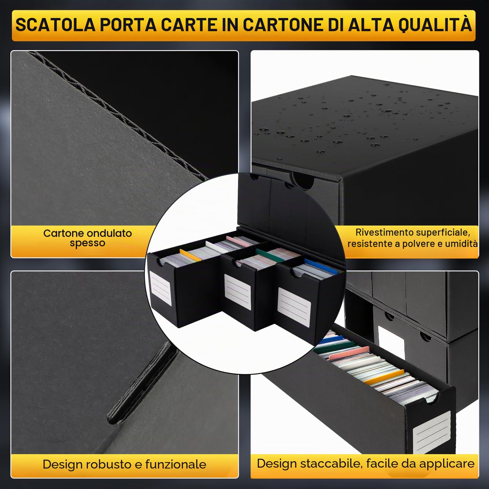 HIMOMO Scatola Porta Carte per 14000+ Carte, Box Porta Mazzo per Carte MTG con 60 Divisori Etichette e Nastro Adesivo, Trading Card Box, Porta Carte per TCG, MTG, PTCG Carte (per 14000+ Carte)