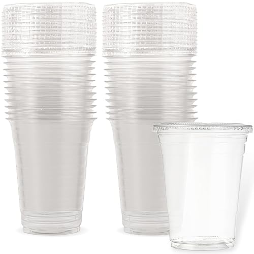 Juego de tazas y tapas desechables transparentes para mascotas – 20 onzas | 28 unidades – perfecto para fiestas, picnics y bebidas para llevar