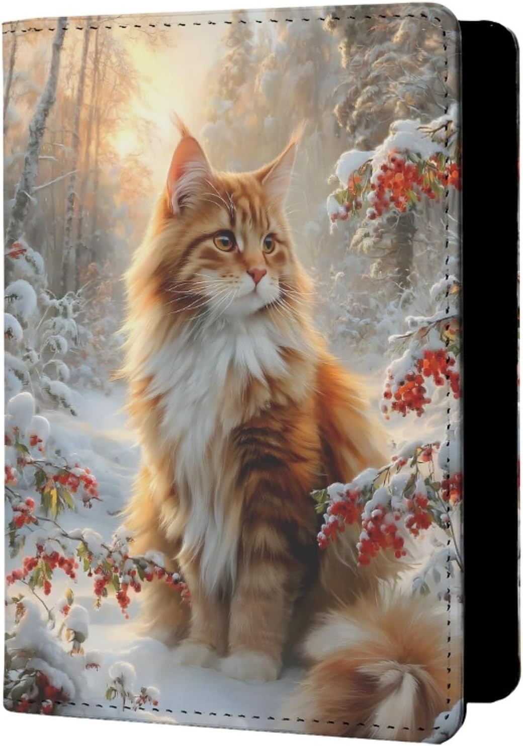 Womens Bohemian Floral Cat Passport Holder for Travel Ladies PU Leather Multifunctional Passport Holder for Outdoor Vacation Black Orange Brown Onesize