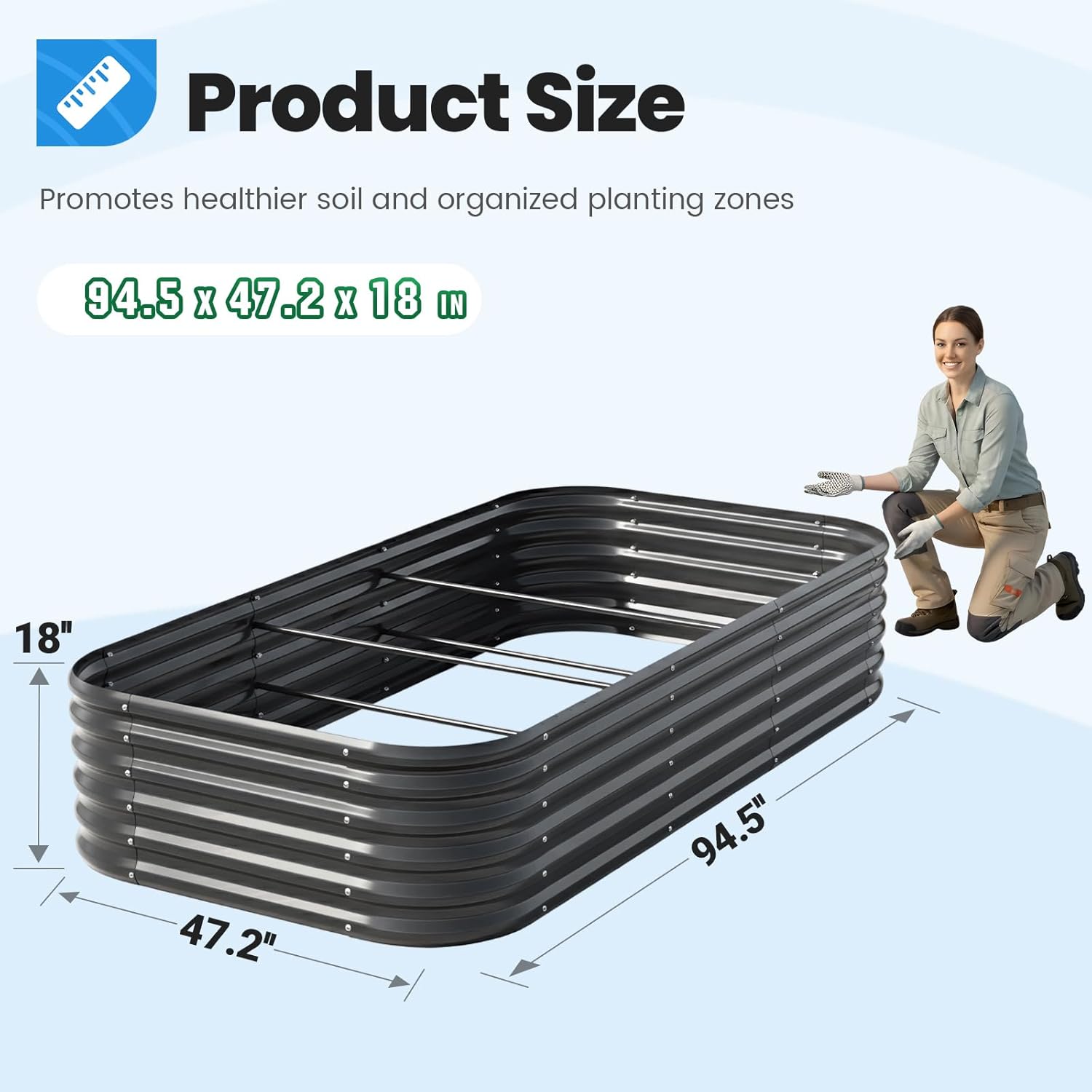 Quictent Galvanized Raised Garden Bed Kit, 8x4x1.5 ft Oval Metal Planter Box Tall for Vegetables Outdoor Backyard, Strengthened by Crossbar, Dark Gray