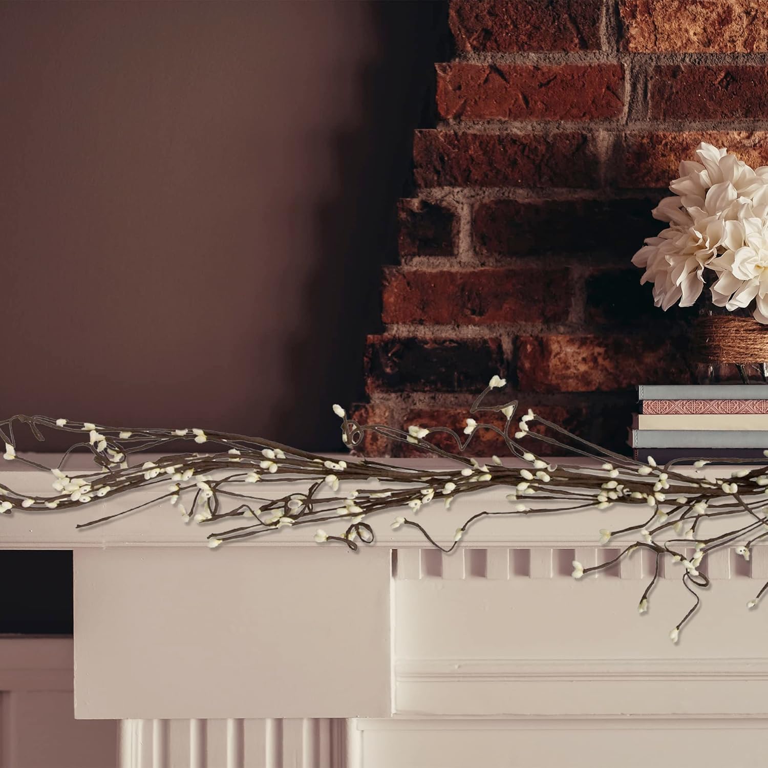 CWI Ivory Garland - 5ft - Artificial Garland for Mantle, Arch, Table, and Entryway