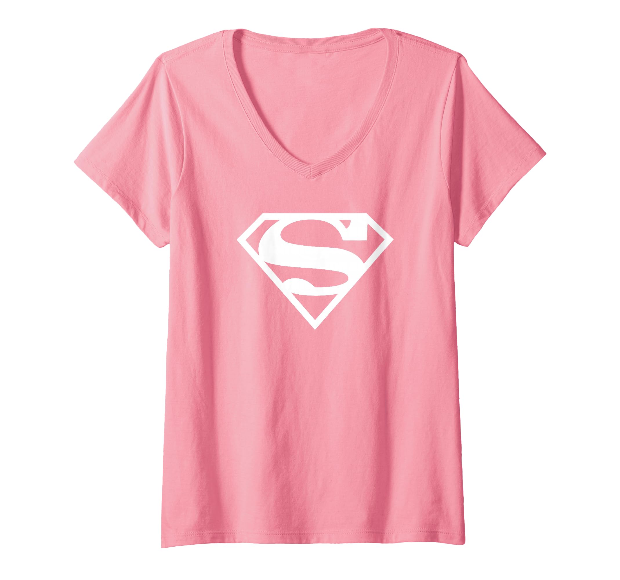Womens Supergirl White & Pink Shield V-Neck T-Shirt