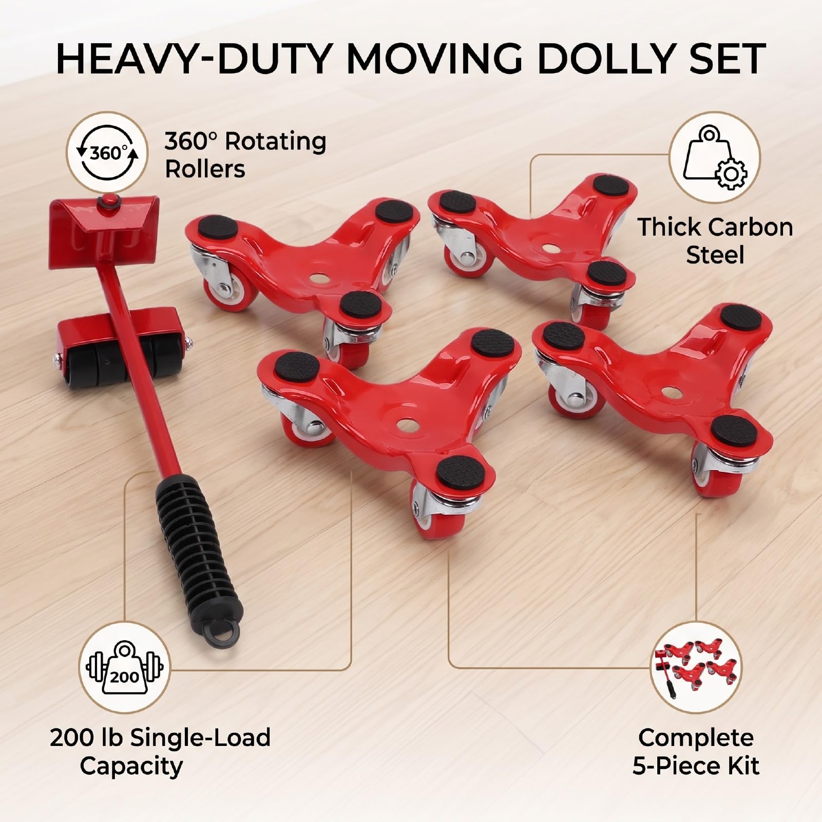 Garosa Zestaw Wózków Meblowych 4 szt. Tri Dolly 360° Obracające się