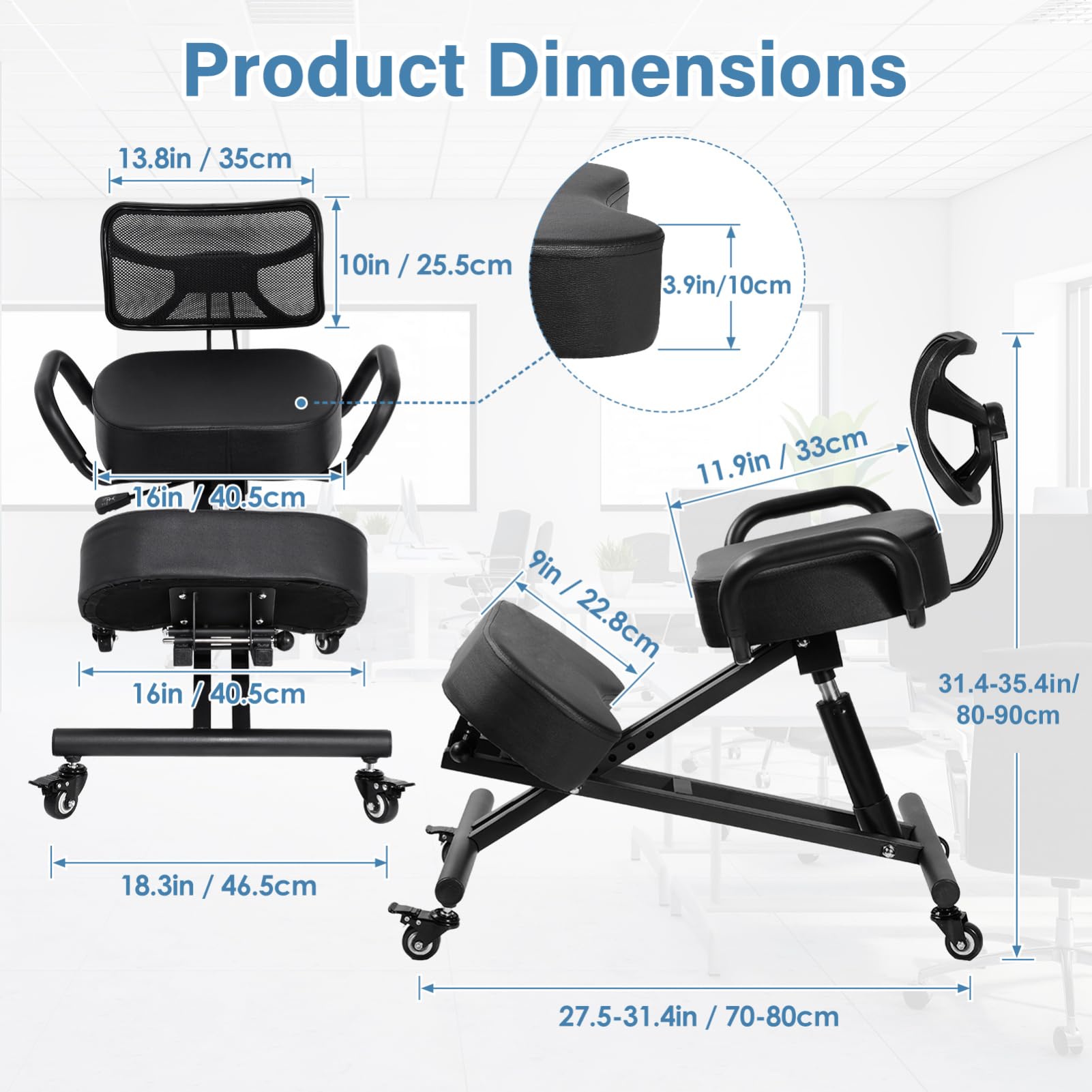 Generisch Chaise genoux, ergonomique, réglable, avec repose-pieds, 4 positions d'angle et plage de hauteur de 57 à 67 cm, assise confortable, jusqu'à 100 kg, tabouret pour adultes et enfants