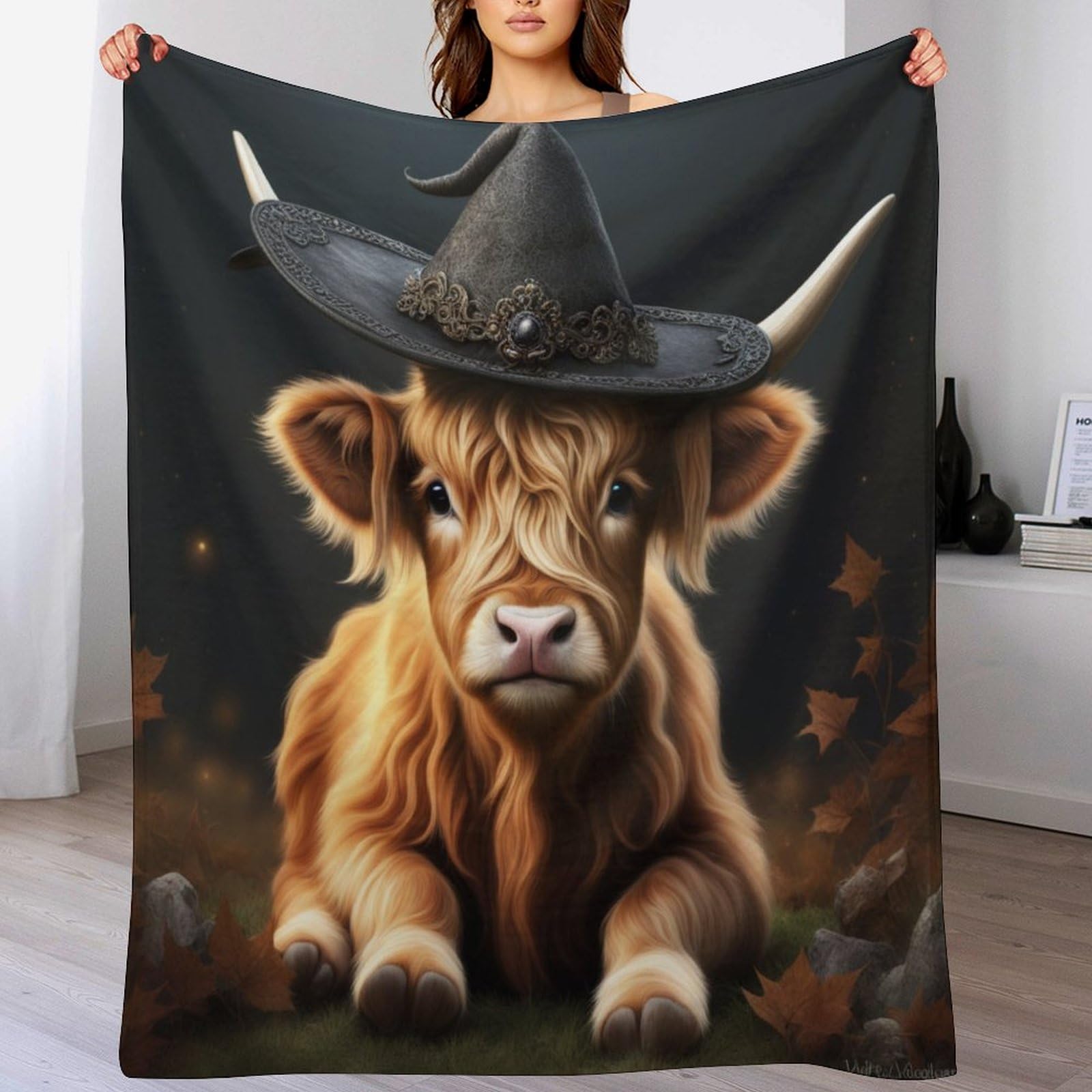 Plaid Highland cattle couverture polaire doudou lit et sofa 100x130