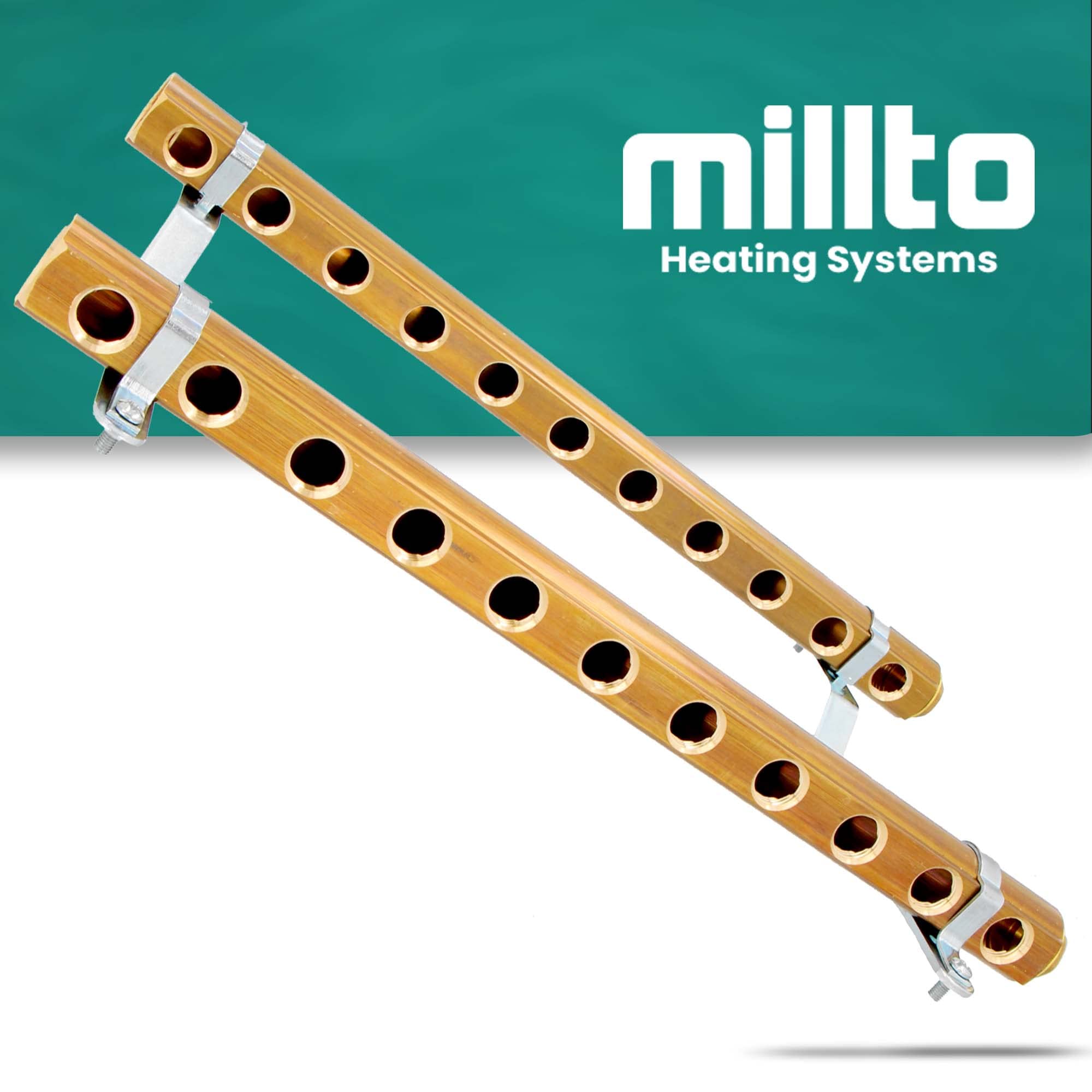 Millto™ Distribuidor de calefacción para debajo del pasillo, latón, 11 conexiones, tubos, tubos de acero inoxidable, soportes para calefacción por suelo radiante, conexión de tubos, juego de