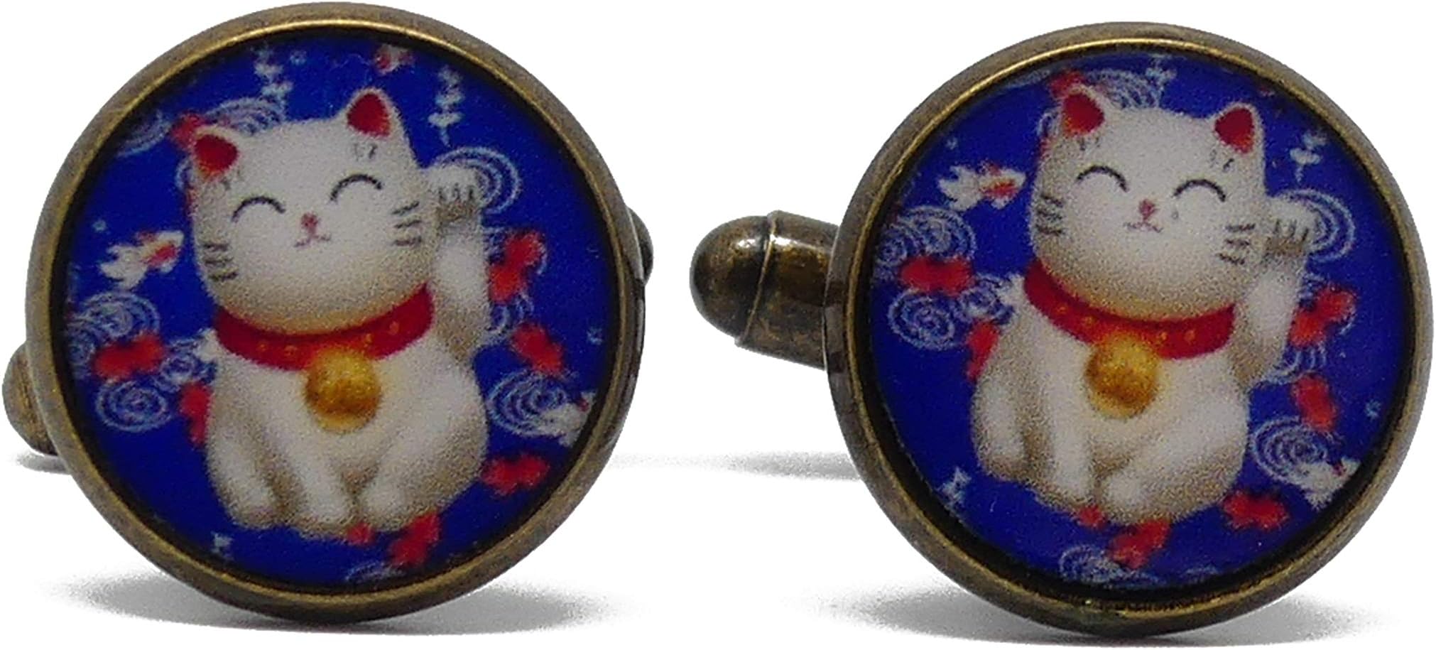 2 Cufflinks costume resin Chinese cat lucky charm blue red white personalized gifts Christmas wedding ceremony friends daddy birthday guests master father's day