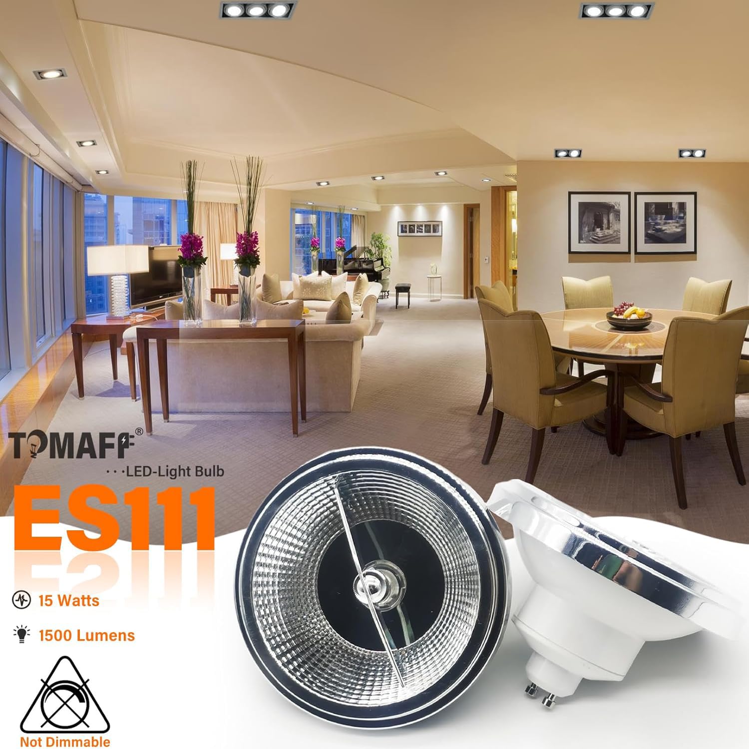 Bombilla LED ES111 GU10 de 15 W, 1500 lúmenes, reflector reflector (equivalente a 120 W), ángulo de haz de 45°, 85-265 V CA, no regulable (juego de 8)