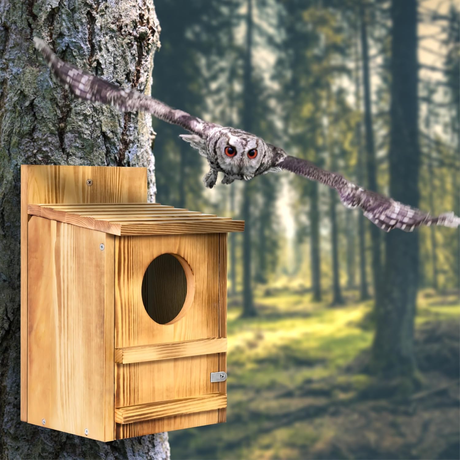 Eulenhaus - Caja nido de madera para búho común, diseño rústico