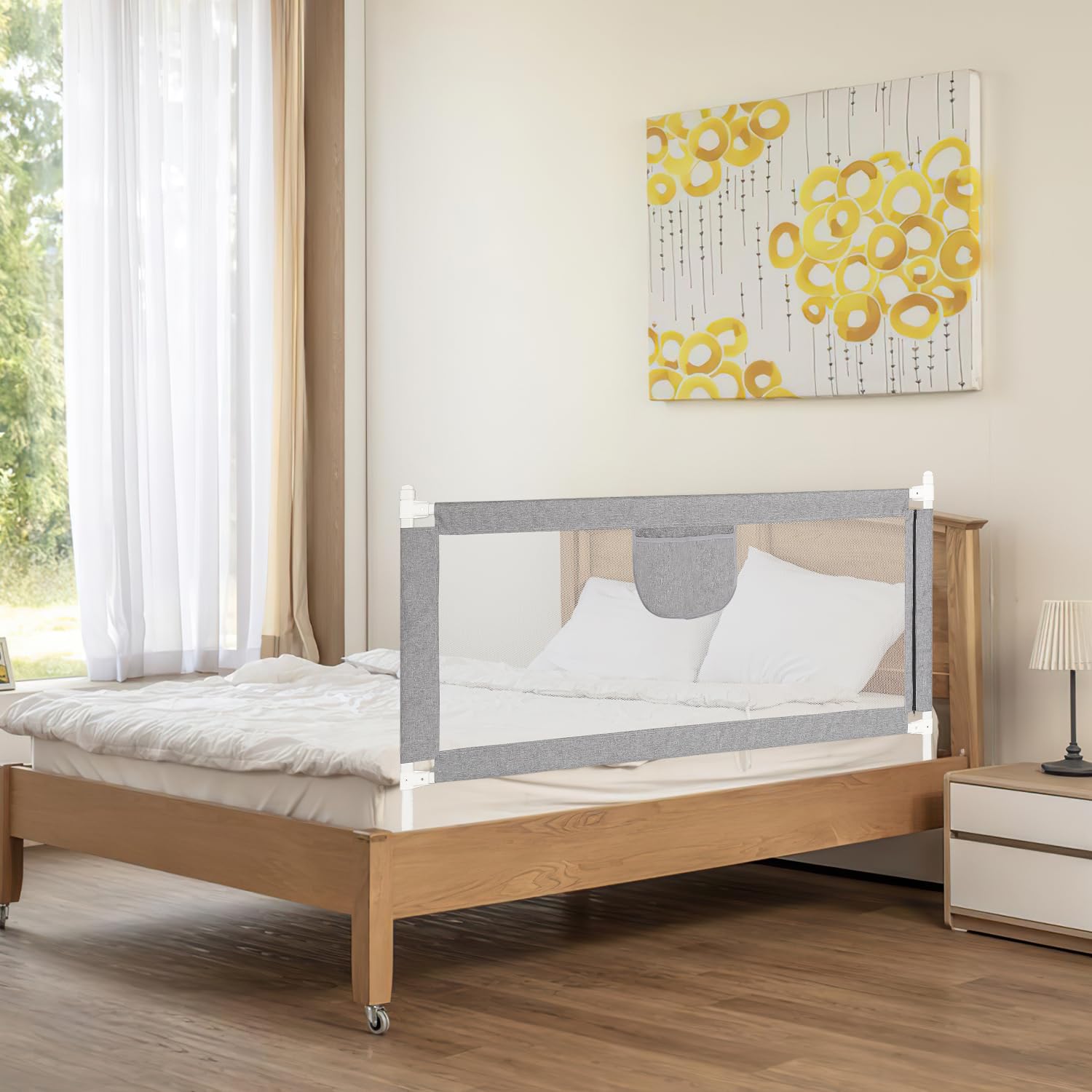 Griglia di protezione per letto per bambini, regolabile in altezza, 60-96 cm, 180 x 80 cm, per lettini, colore: grigio