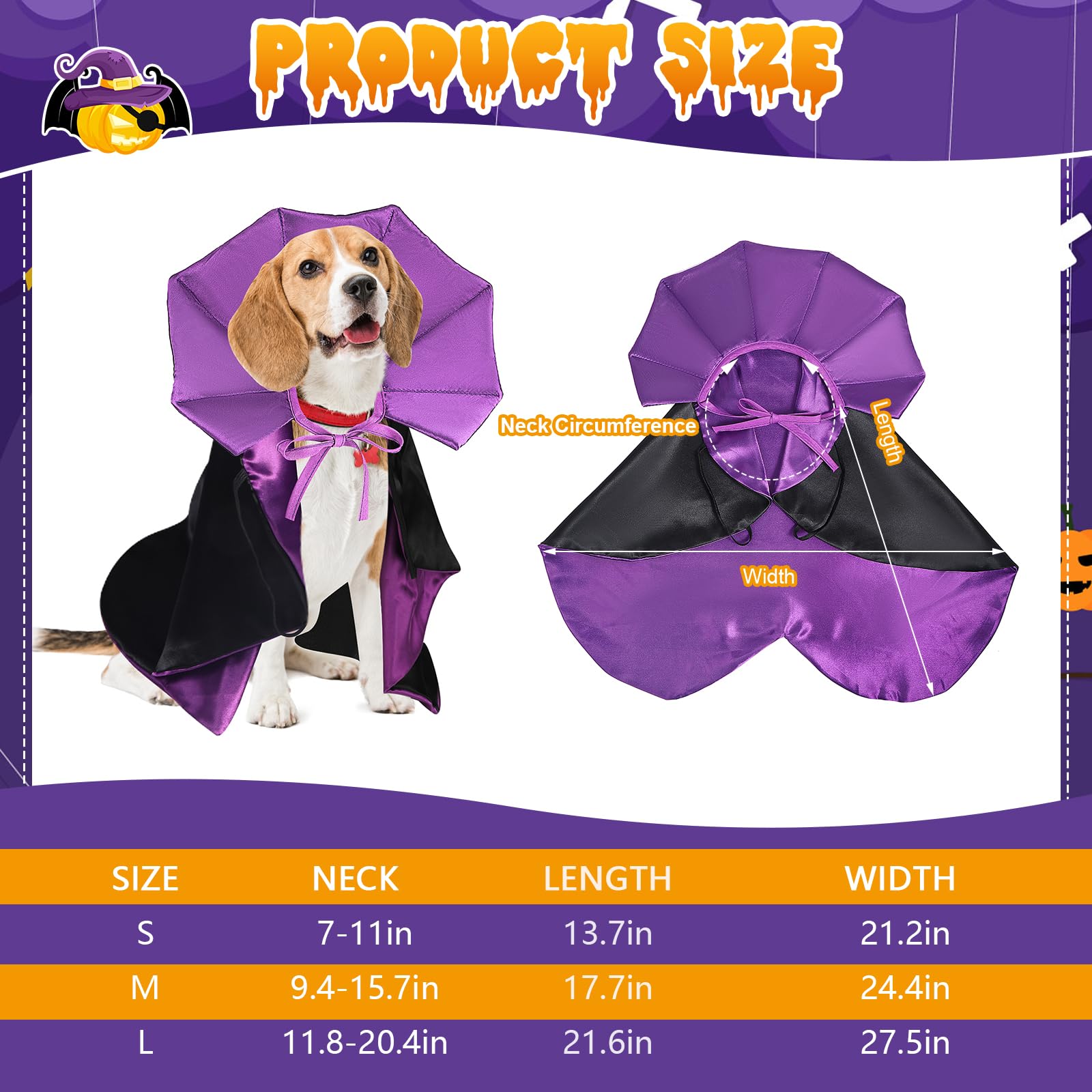 QKURT Cat Vampire Cloak-Pet Halloween Costumes, Dogs Cats Cape - Image 2