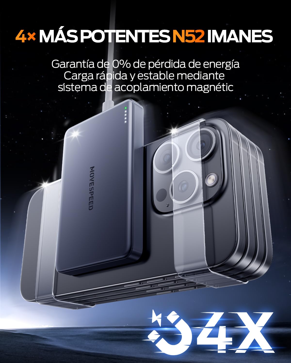 MOVESPEED Banco de Energía MagSafe de 10000 mAh Delgado Magnético Inalámbrico Portátil Compatible con iPhone 17 Pro Air/16 Pro MAX (Gris Espacial)